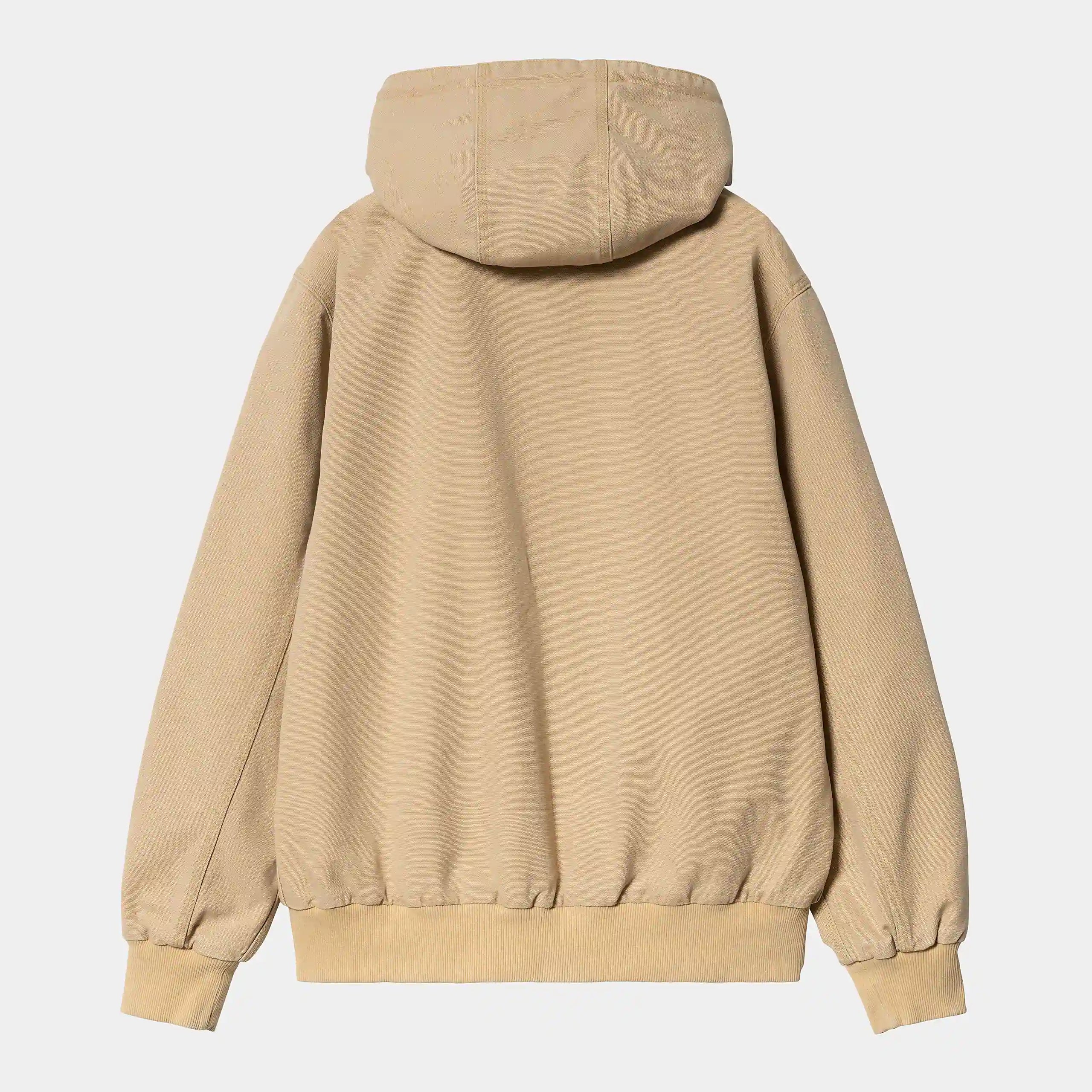 "Carhartt WIP Active Jacket (Summer) – Bourbon (aged canvas). Hellbraune Jacke aus gealtertem Canvas mit Kapuze, Reißverschluss und Kängurutaschen."