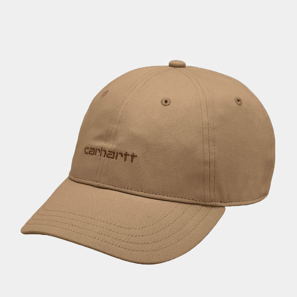 "Carhartt WIP Canvas Script Cap, Nomad/Brown (Hellbraun), Canvas, Baseballkappe mit gesticktem Carhartt-Schriftzug und verstellbarem Riemen."