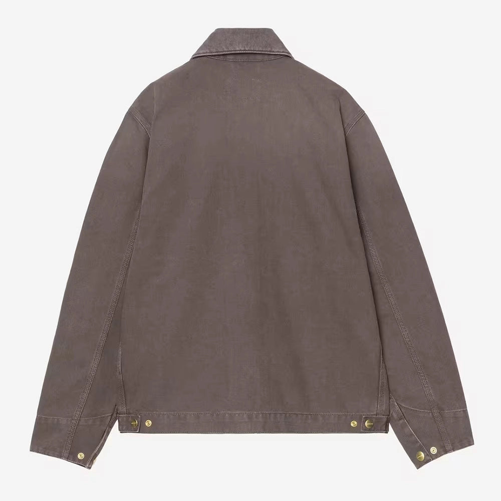 “Carhartt WIP Detroit Jacke für Herren in Grau-Braun (Shale) aus robustem Stone Washed Canvas mit braunem Cordkragen bei bei Stickabush.“