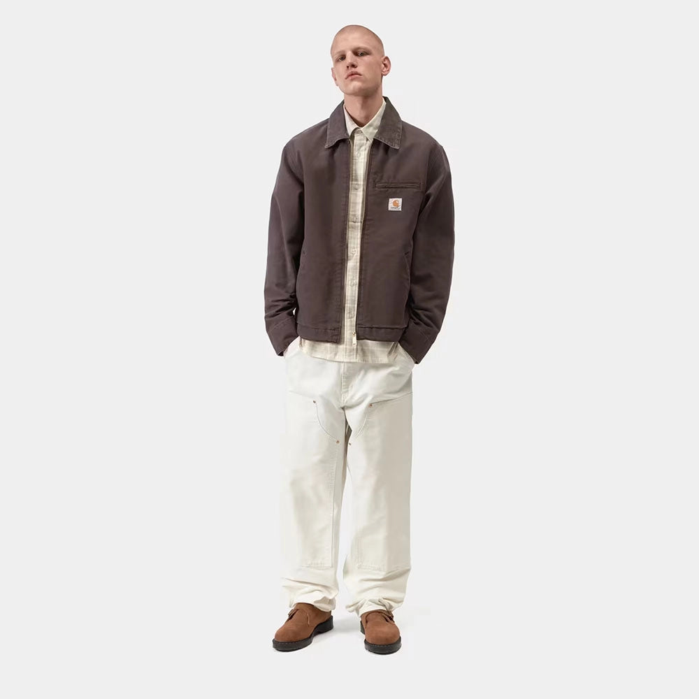 “Carhartt WIP Detroit Jacke für Herren in Grau-Braun (Shale) aus robustem Stone Washed Canvas mit braunem Cordkragen bei bei Stickabush.“