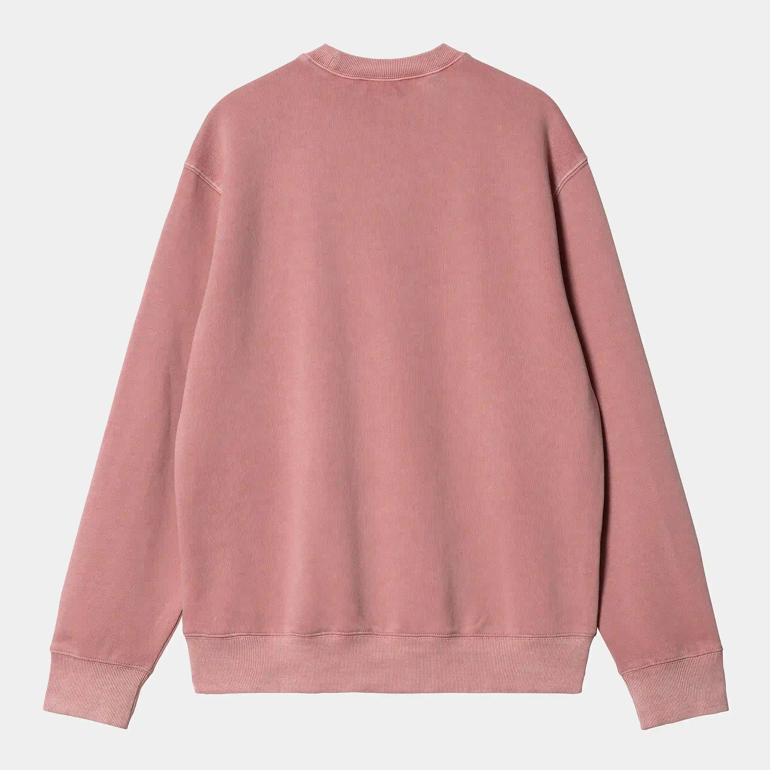 "Rosa ("Dahlia") Carhartt WIP Duster Sweatshirt. Bequemer Sweater aus schwerem Baumwoll-Sweatstoff (Garment Dyed) mit Rundhalsausschnitt und Rippstrickbündchen."