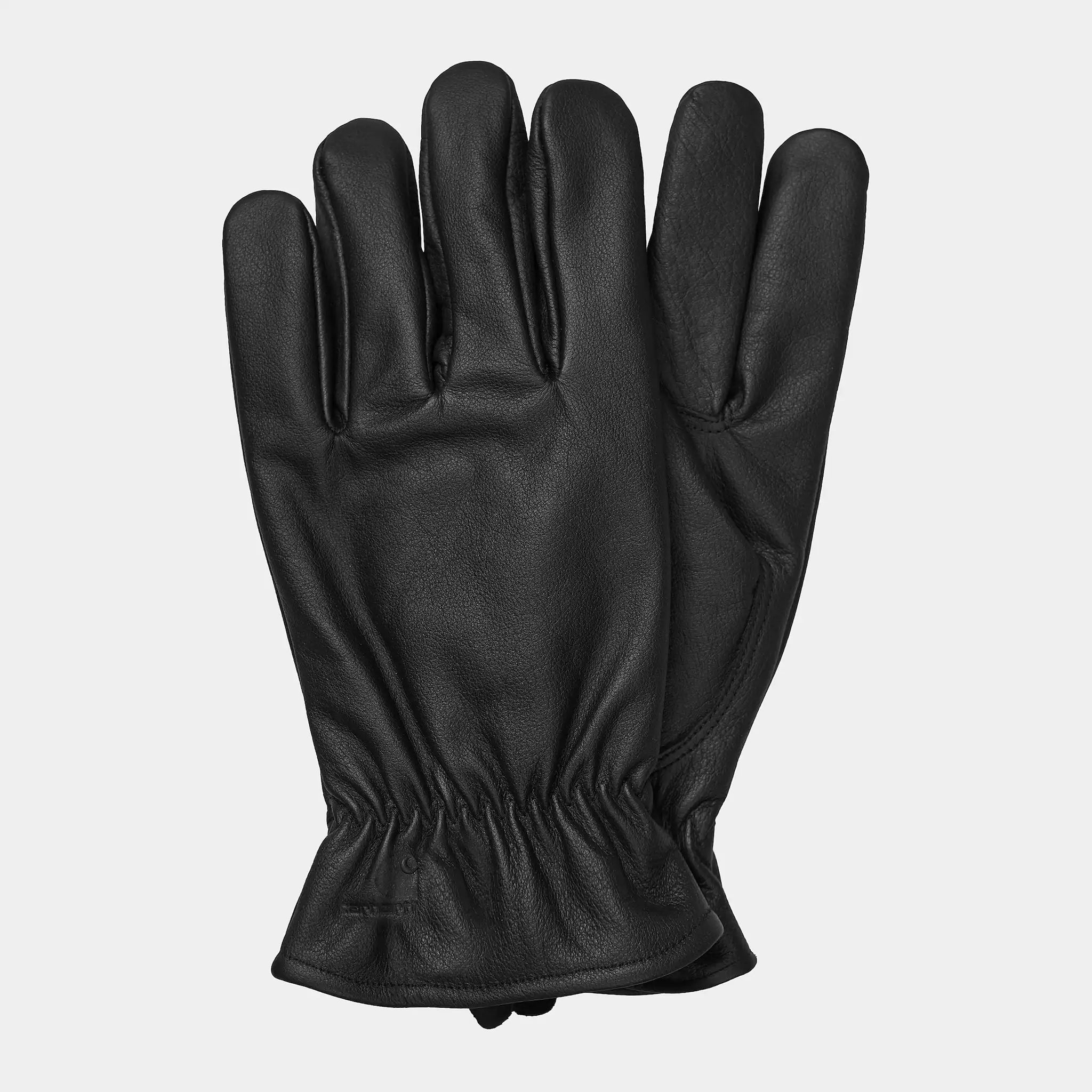 “Schwarze Carhartt WIP Fonda Gloves. Strickhandschuhe aus Acryl-Mischung, gerippter Bund, kleines gewebtes Carhartt Square Label am Handgelenk.“