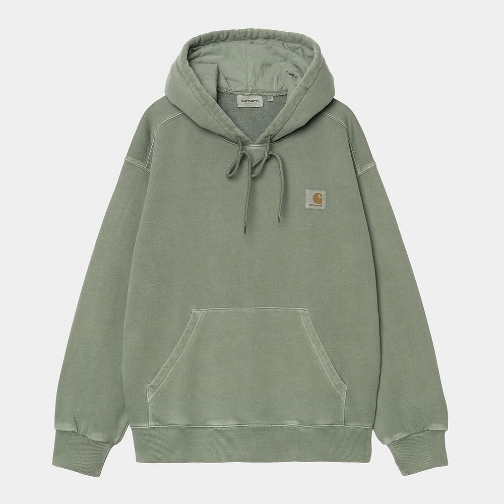 "Carhartt Nelson Sweat Hoodie in Park, Baumwolle, Kapuze, 'garment dyed' für einzigartige, gedeckte grün Farbe."