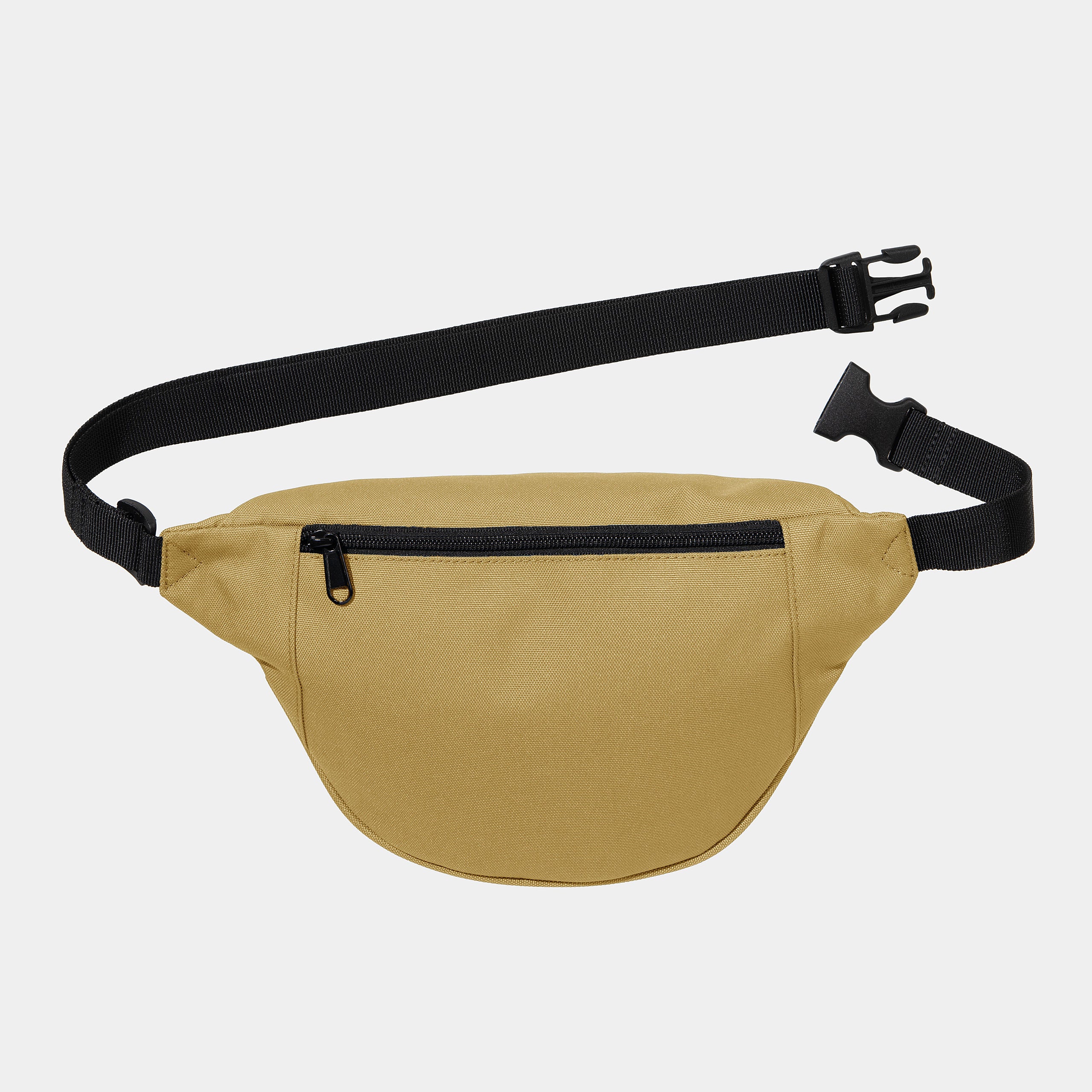 Carhartt WIP Jake Hip Bag – Bourbon. Braune Bauchtasche aus Polyester-Duck-Canvas, mit Reißverschluss, verstellbarem Riemen und Carhartt WIP Square Label auf der Vorderseite.