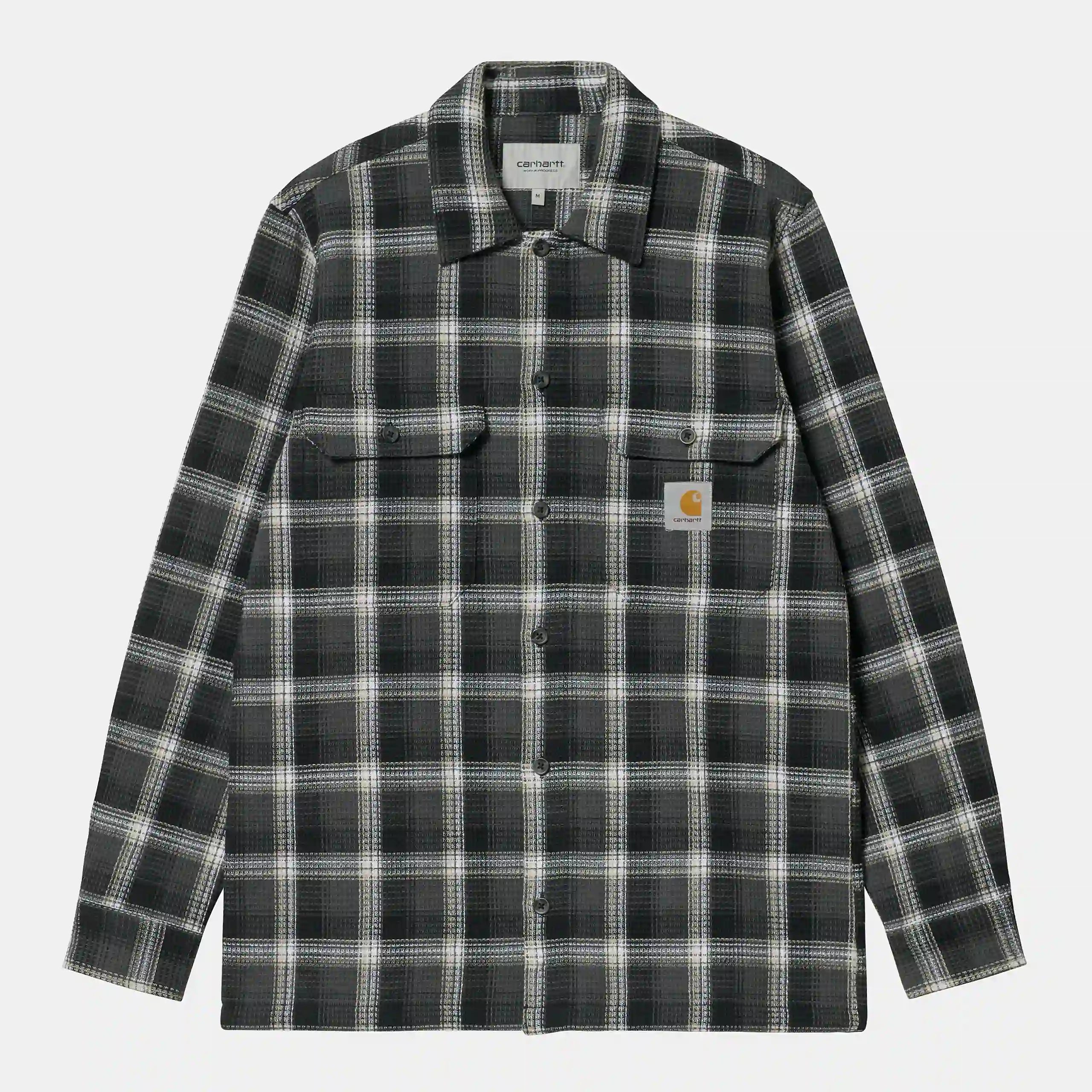 “Weiß-gelb-schwarz kariertes ("Hepner Check / Blacksmith") Carhartt WIP L/S Hepner Shirt. Langärmliges Hemd aus Baumwollflanell, reguläre Passform, durchgehende Knopfleiste, Brusttasche und gewebtes Square Label.“