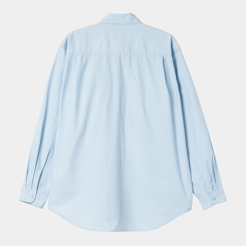 “Carhartt WIP L/S Irwin Shirt in hellblau, aus Baumwolle, mit Button-Down-Kragen, Brusttasche und entspanntem Loose Fit.“