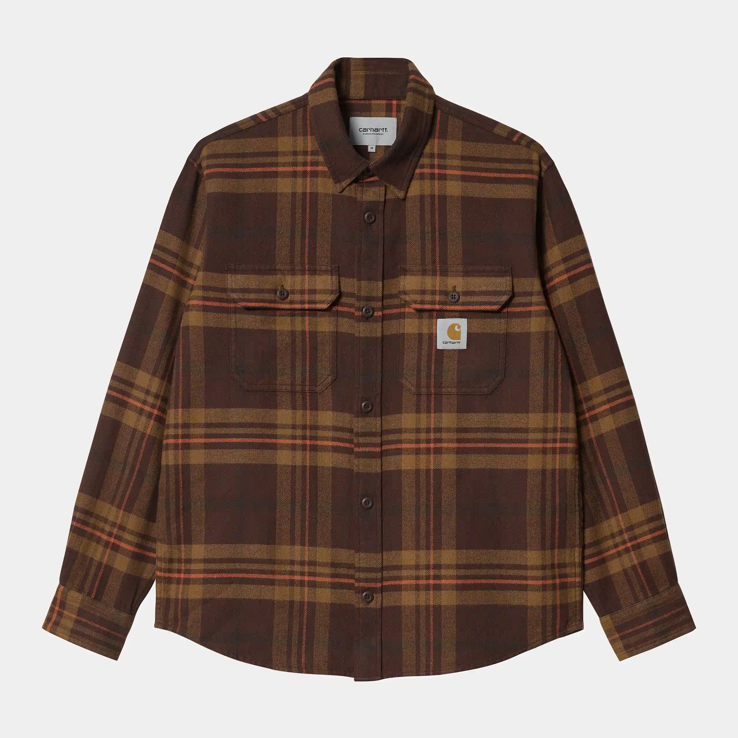 "Carhartt WIP L/S Wallace Shirt – Wallace Check, Ale. Kariertes Langarmhemd aus gebürsteter Baumwolle in Ale-Farbtönen mit Brusttaschen & Square Label."