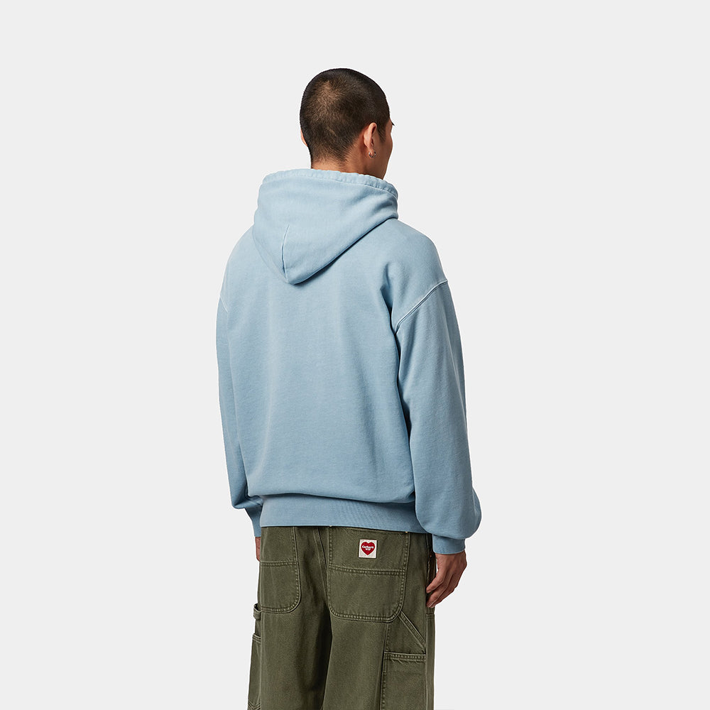 "Carhartt Nelson Sweat Hoodie in Clay Blue, Baumwolle, Kapuze, 'garment dyed' für einzigartige, gedeckte blaue Farbe."