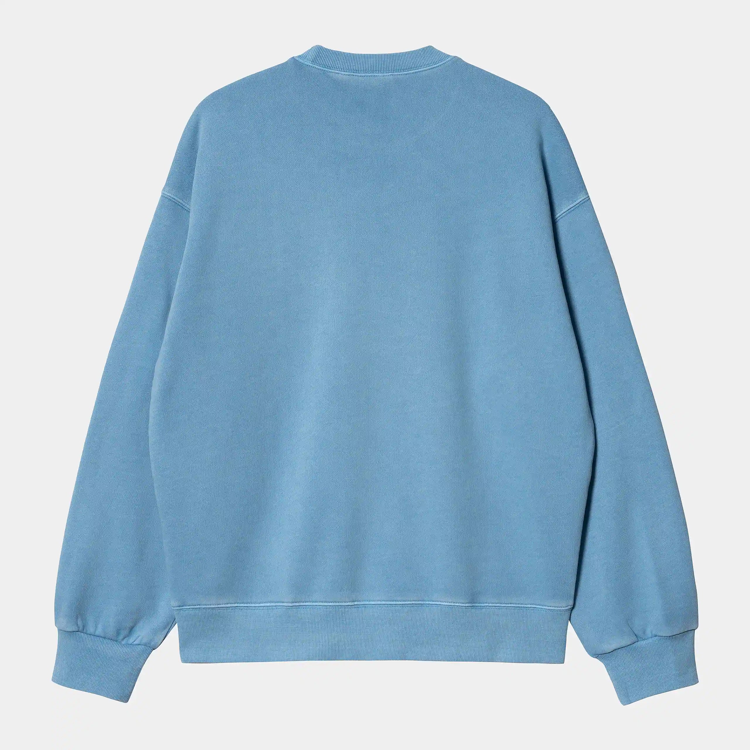 “Blauer ("Piscine") Carhartt WIP Nelson Sweatshirt. Bequemer Sweater aus schwerem Baumwoll-Sweatstoff (Garment Dyed) mit Rundhalsausschnitt und gewebtem Square Label.“