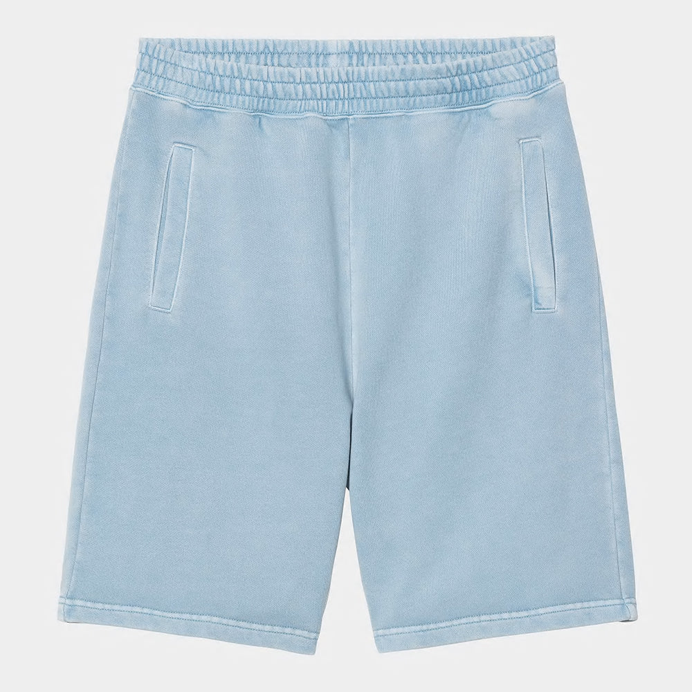 "Carhartt Nelson Sweat Short in Clay Blue, I030130_2PA_GD, sweatshorts herren aus Baumwolle, lockerer Schnitt, 'garment dyed' für einzigartige Farbe."
