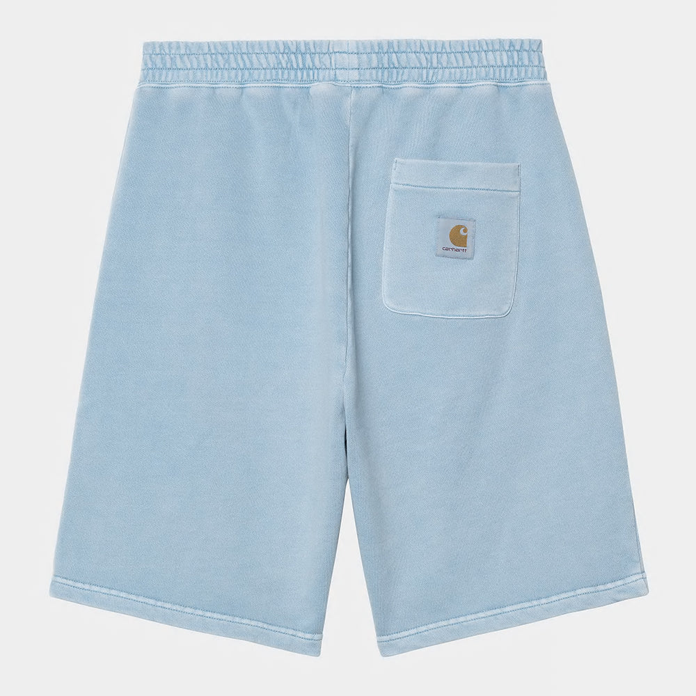 "Carhartt Nelson Sweat Short in Clay Blue, I030130_2PA_GD, sweatshorts herren aus Baumwolle, lockerer Schnitt, 'garment dyed' für einzigartige Farbe."