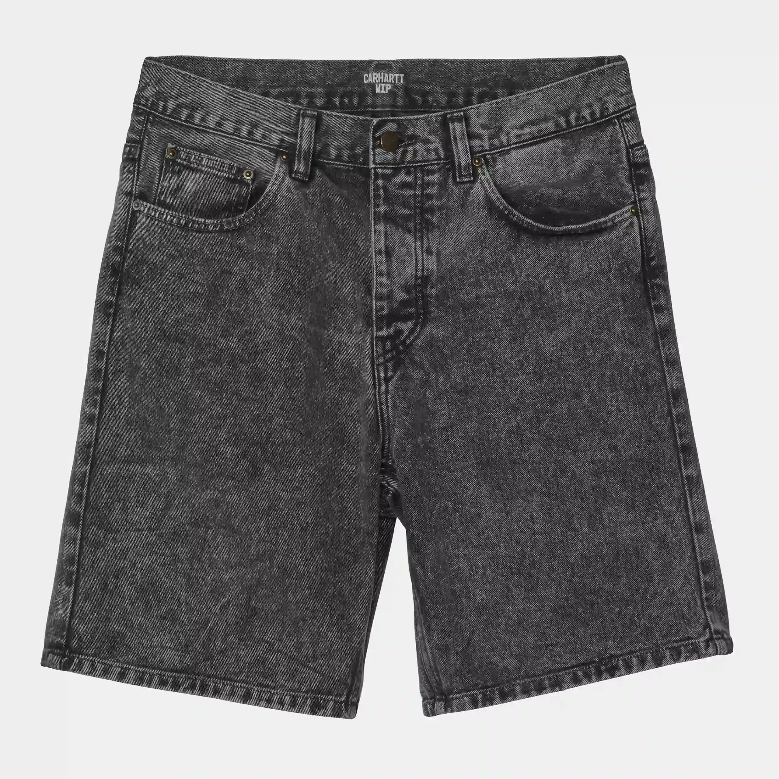 "Carhartt Newel Short in Schwarz (worn washed), Baumwolle, lockere Passform, klassische Jeans-Shorts mit leichtem Used-Look."
