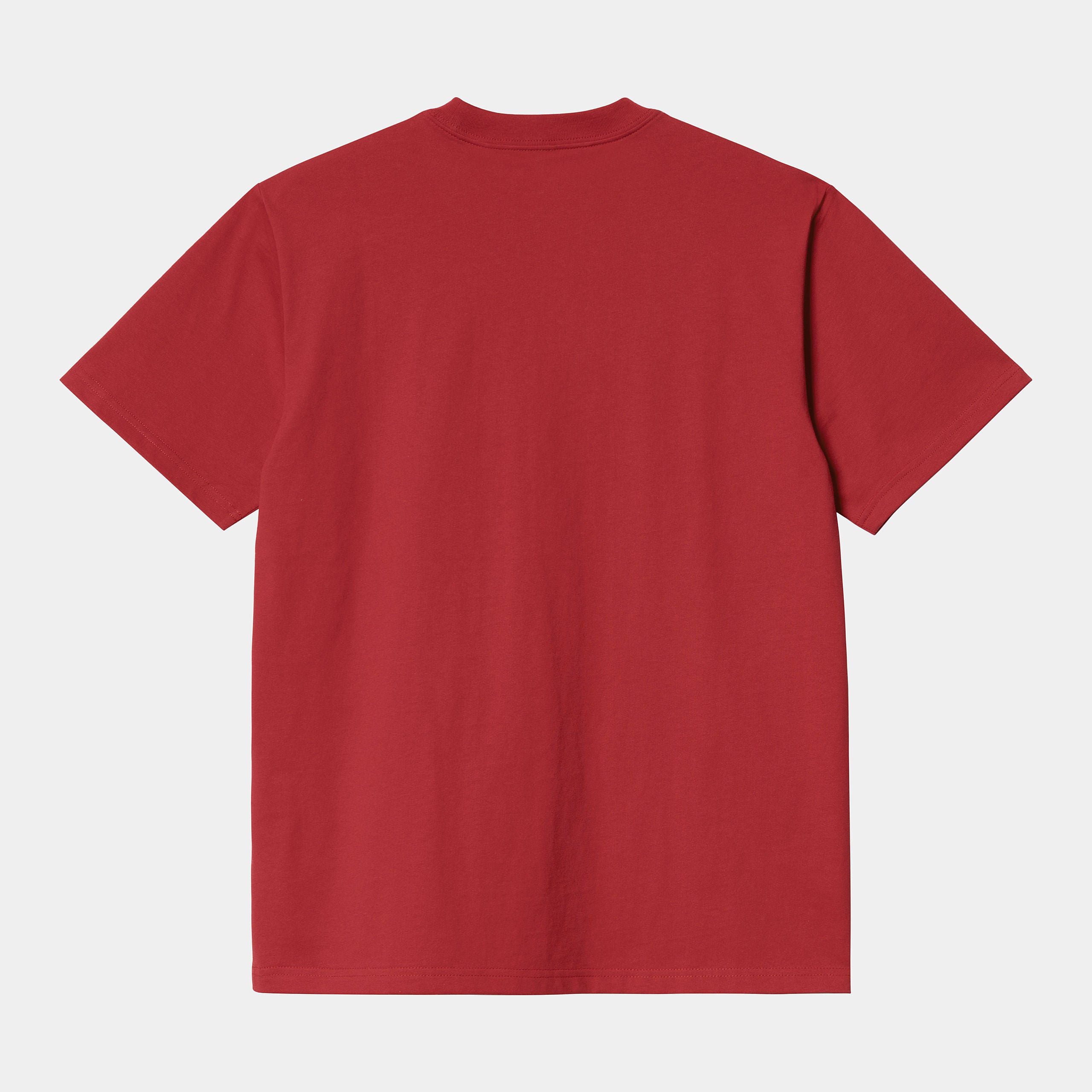 "Carhartt WIP S/S University Script T-Shirt, Arcade/White (helles Rot/Weiß), Baumwolle, kurzärmeliges T-Shirt mit weißem Universitäts-Schriftzug."