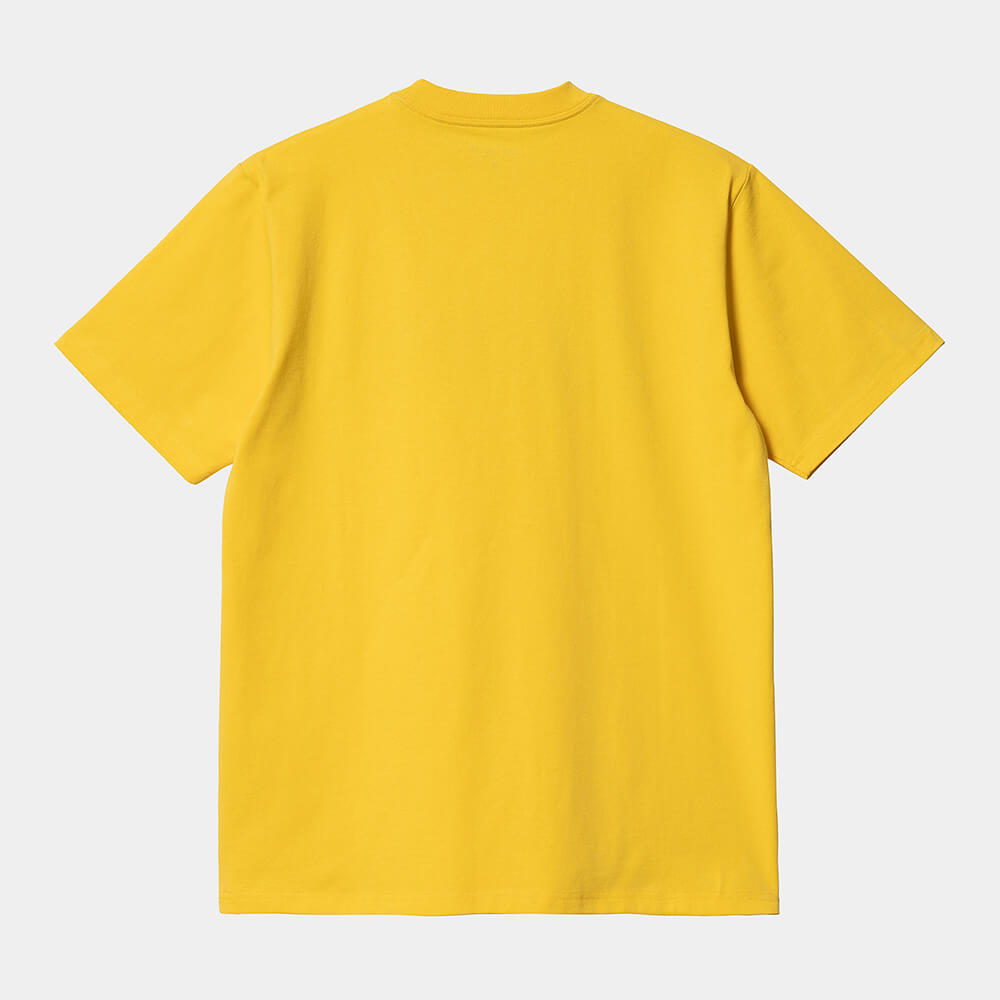 "Carhartt WIP S/S University Script T-Shirt, Gelb/Schwarz, Baumwolle, kurzärmeliges T-Shirt mit goldenem Universitäts-Schriftzug."