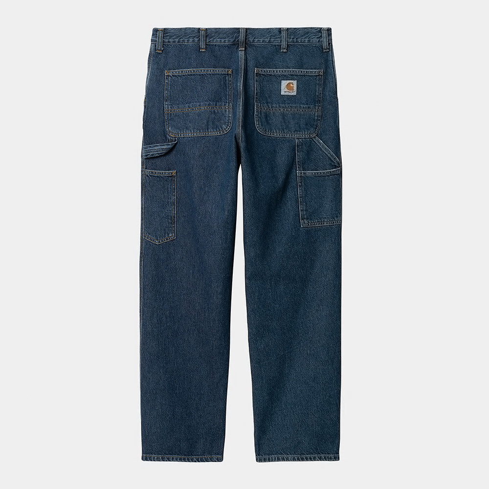 "Carhartt Single Knee Pant in Blau (Stone Washed), I032024_01_06, carhartt jeans aus Baumwoll-Denim, klassische Arbeitshose, leichter Used-Look."