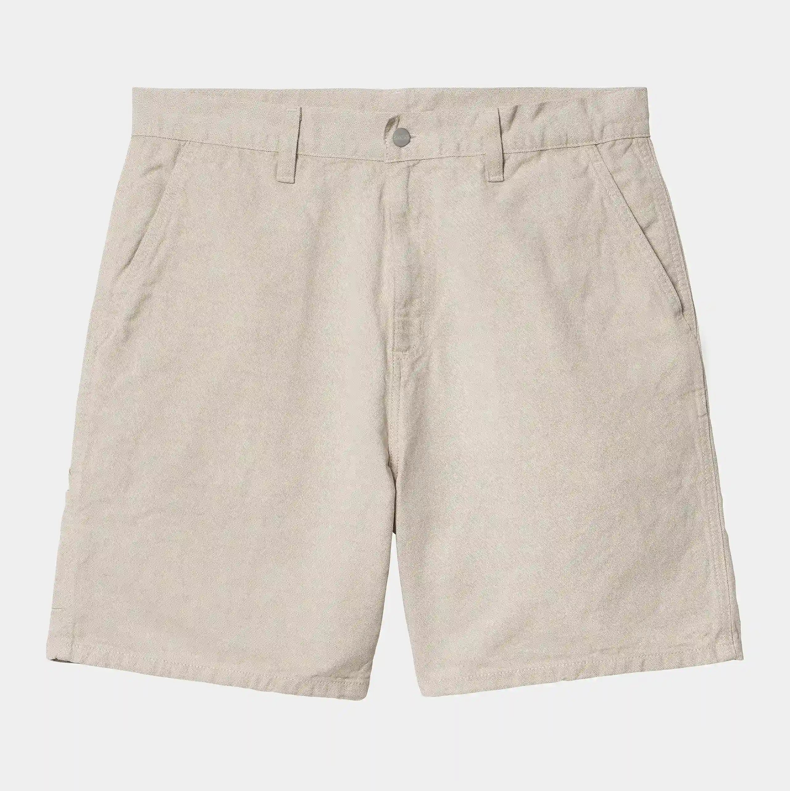 "Cremefarbene ("Natural rinsed") Carhartt WIP Walter Single Knee Short. Robuste Shorts aus Baumwoll-Twill, mit Hammerschlaufe, Werkzeugtaschen und gewebtem Carhartt WIP Square."