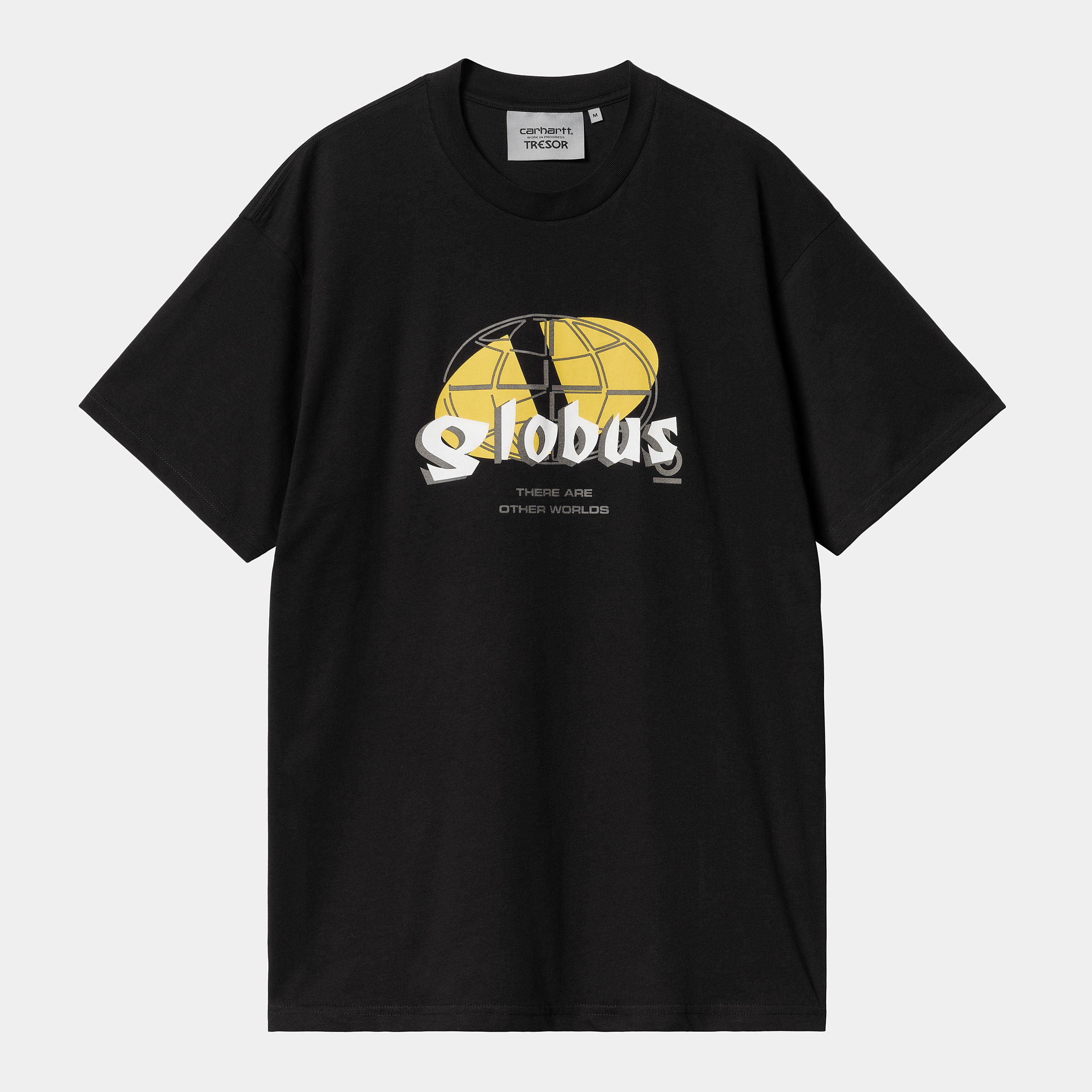 "Carhartt WIP x TRESOR Globus S/S T-Shirt, Schwarz, Baumwolle, Kurzarmshirt mit Globus-Grafik und Co-Branding."