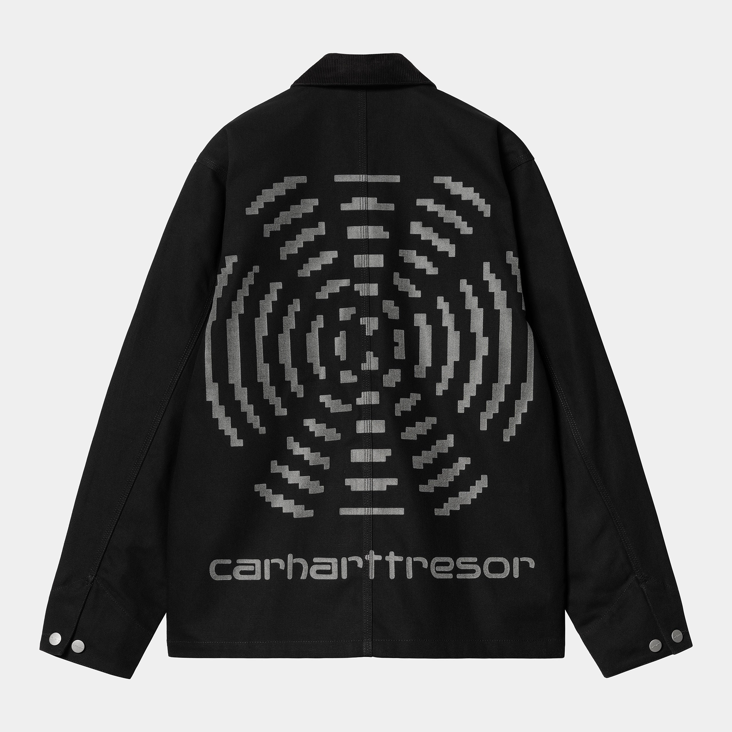 "Carhartt WIP x TRESOR Way Of The Light Michigan Coat, Black, robustes Canvas, Arbeitsjacke mit reflektierenden Details und Co-Branding."
