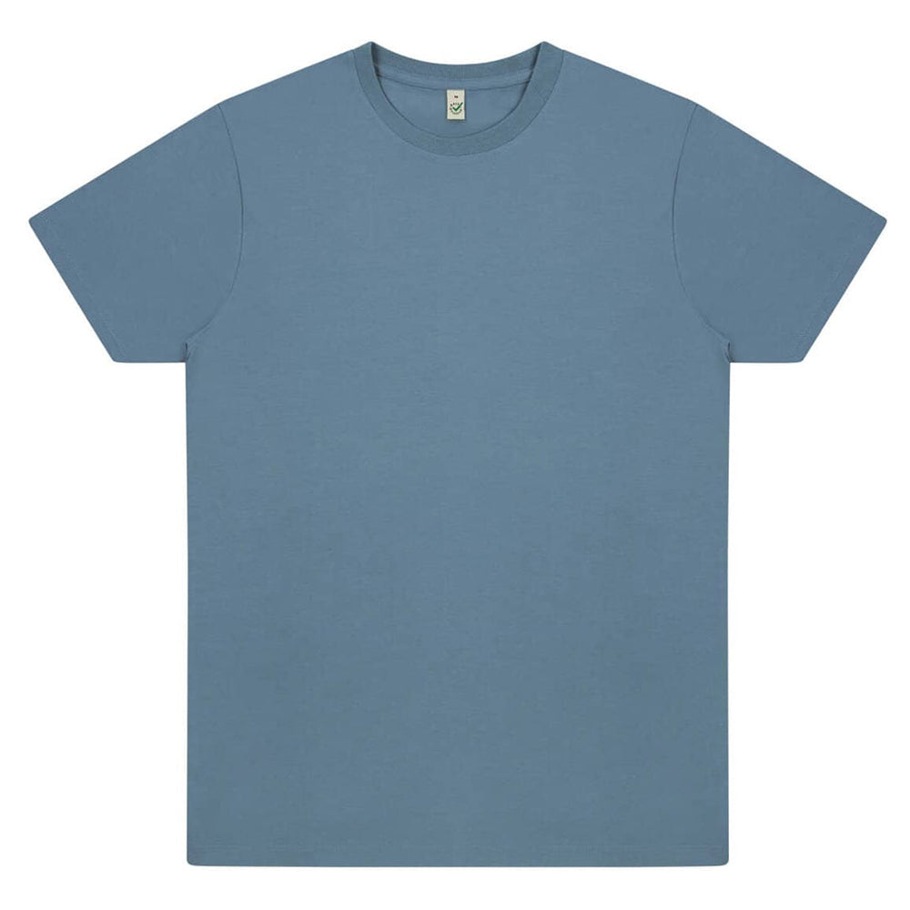 "Earth Positive Heavy T-Shirt in Blue Dusk, schwere Baumwolle, lockere Passform, dunkler Blauton."