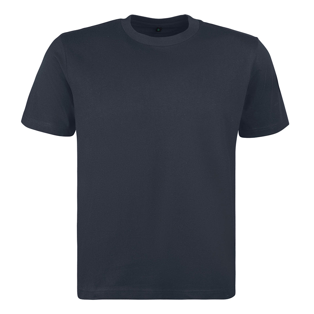"Earth Positive Heavy T-Shirt in Ink Grey, schwere Bio-Baumwolle, extra weiter Schnitt, cremefarbenes Basic-T-Shirt."