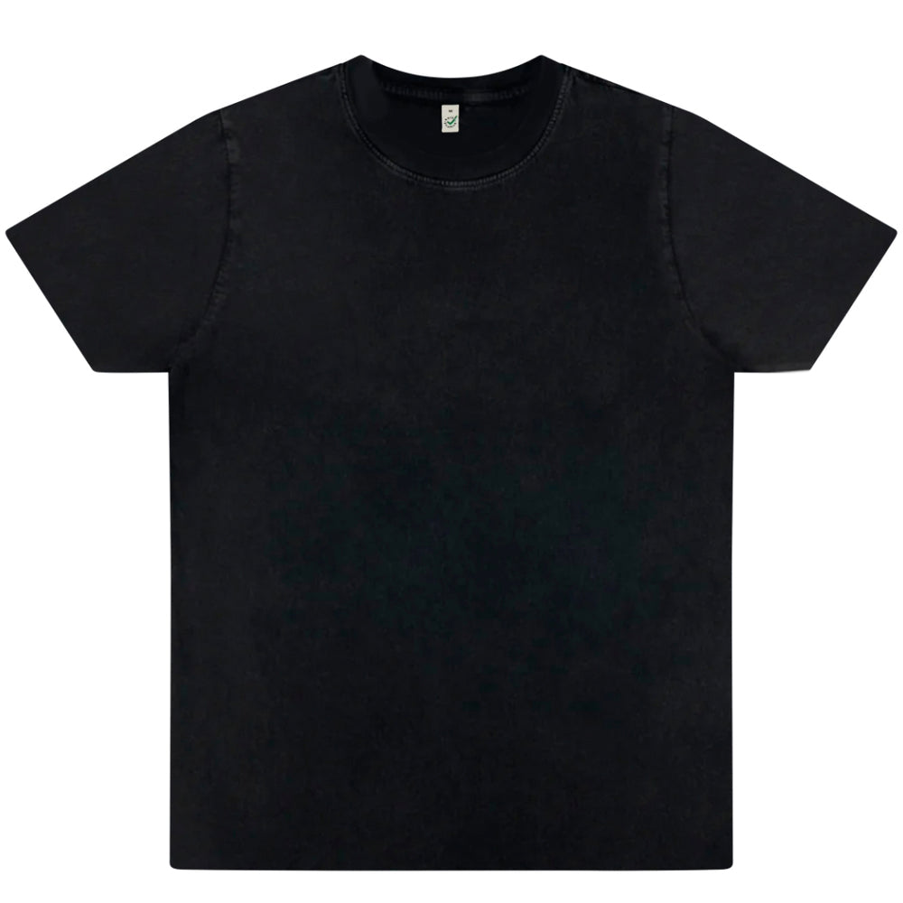"Earth Positive Oversized T-Shirt in Stone Wash Black, schwere Bio-Baumwolle, extra weiter Schnitt, cremefarbenes Basic-T-Shirt."