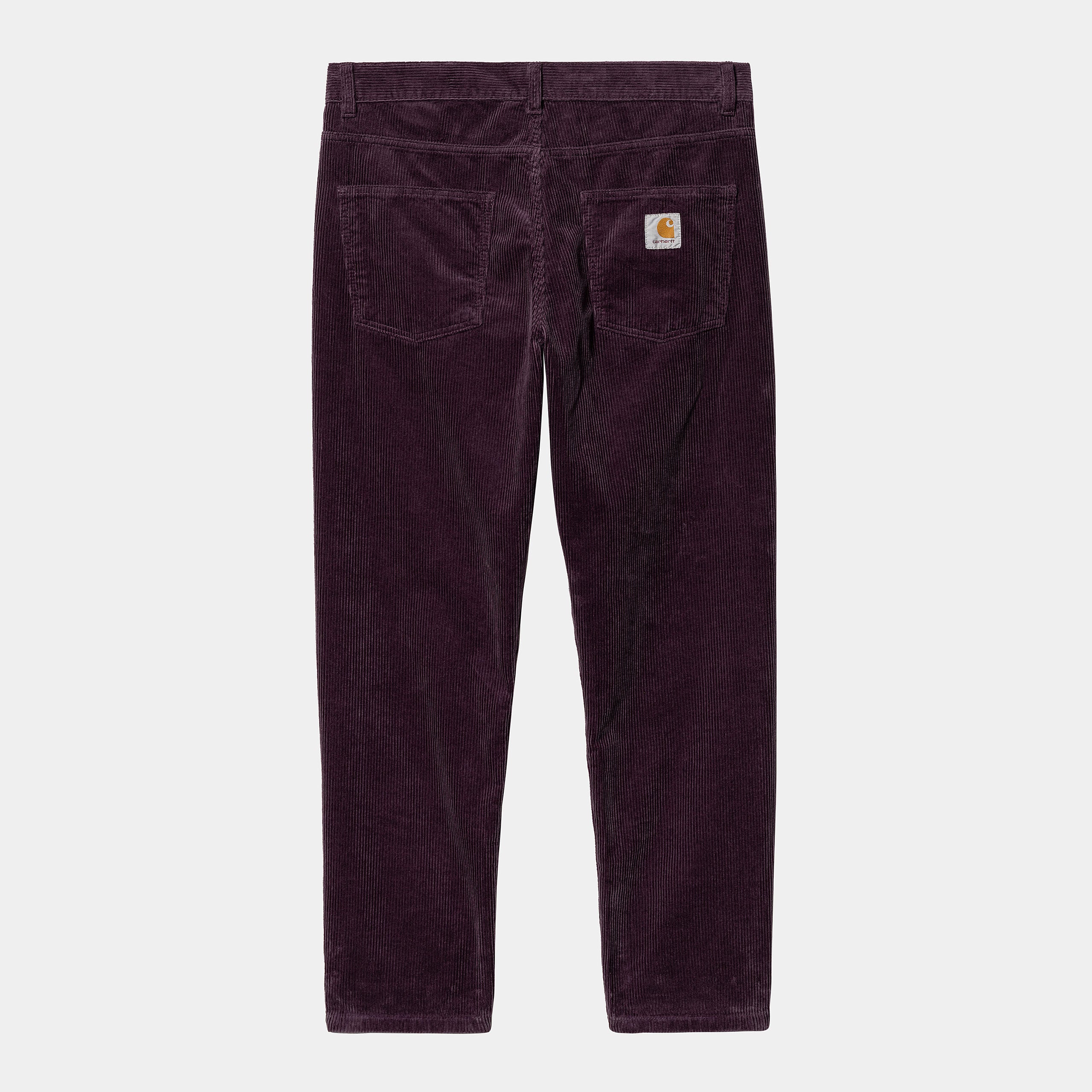 "Carhartt Newel Pant in Plum (Rinsed), Baumwolle, lockere Passform, klassische Five-Pocket Hose in einem Pflaumen Ton."