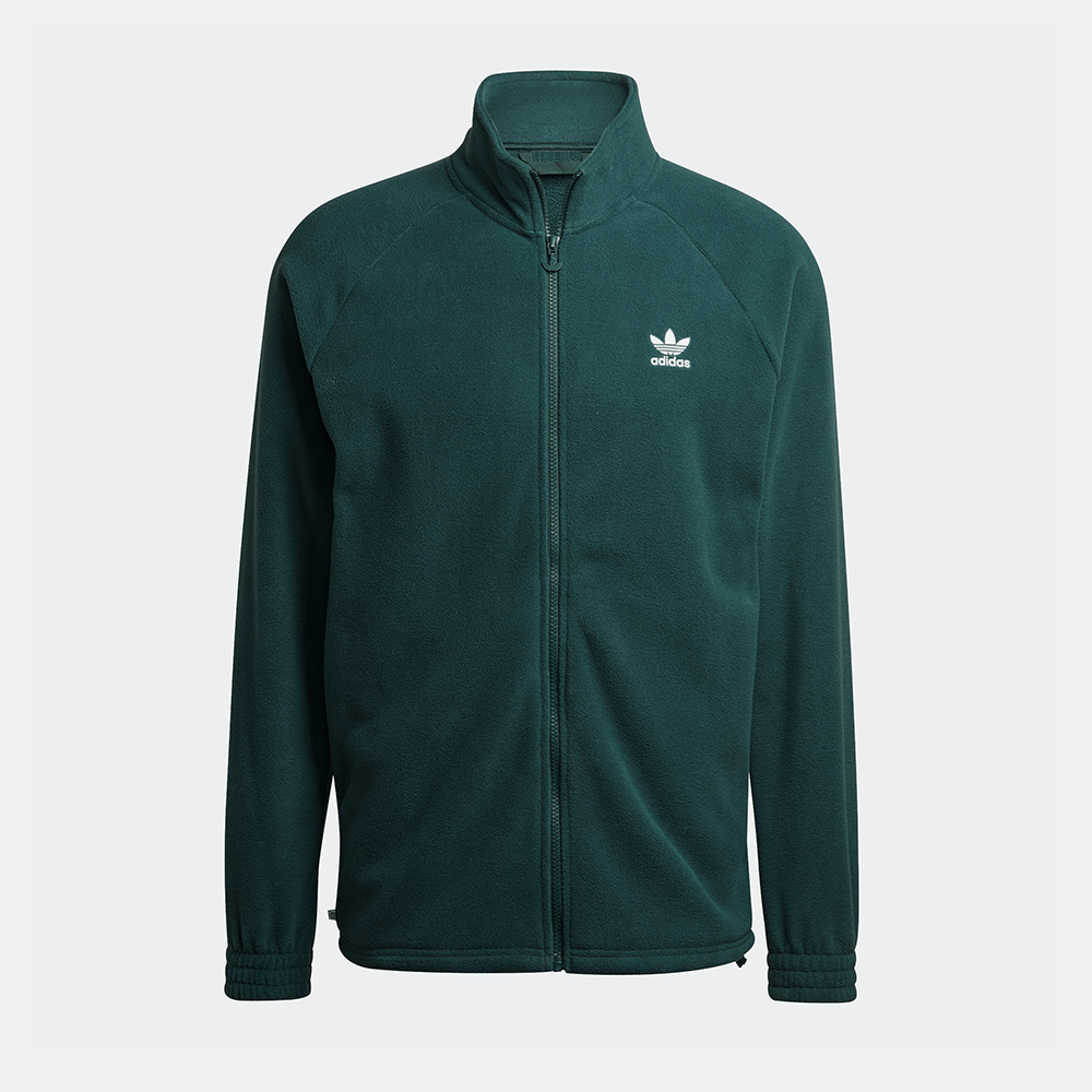 "Adidas Classics Trefoil Teddy Fleecejacke, Mineral Green (gedämpftes Grün), Teddy-Fleece, lockere Jacke mit Reißverschluss und großem Trefoil-Logo."