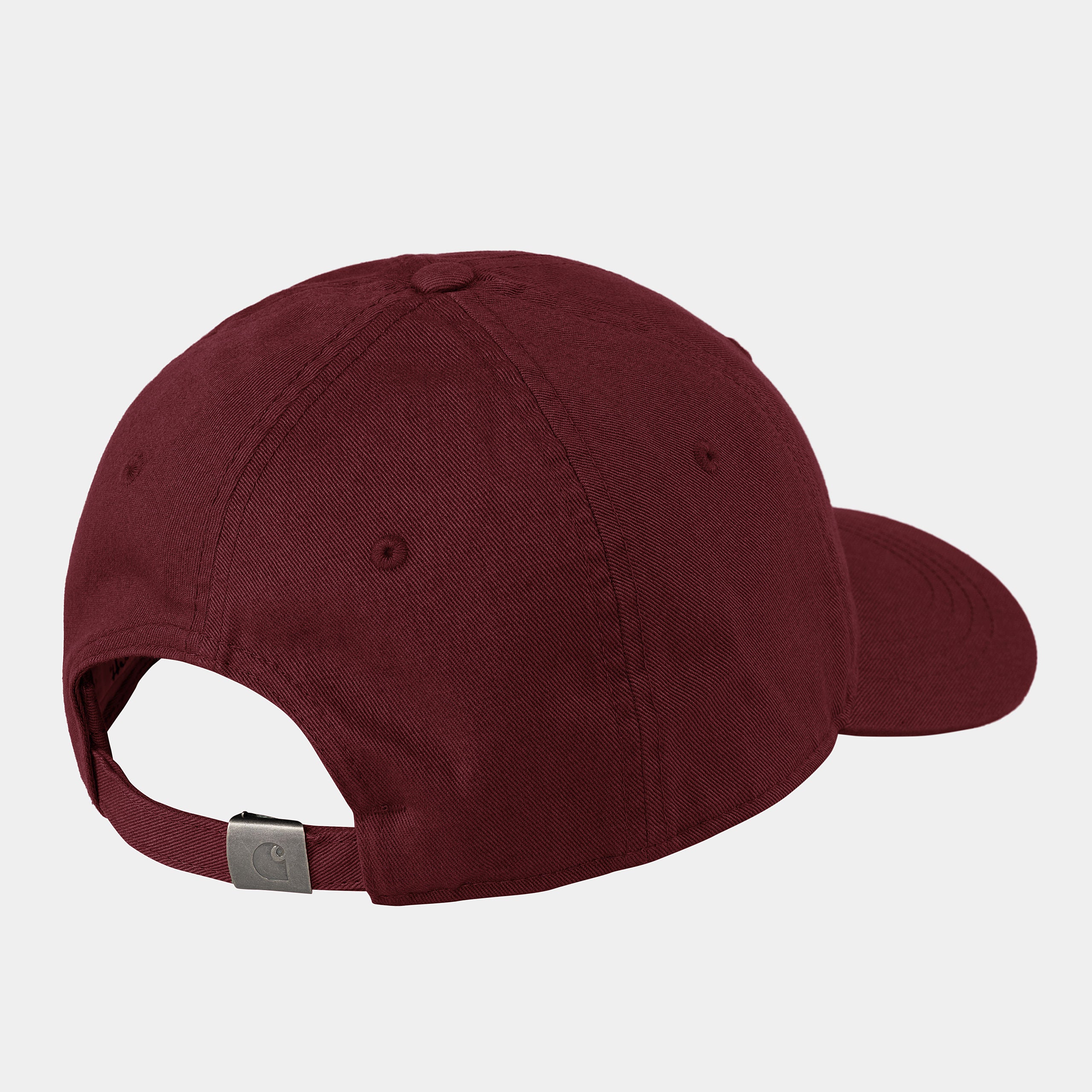 "Carhartt WIP Madison Logo Cap, Black/Wax (Weinrot/Weiß), Baumwoll-Twill, Baseballkappe mit weißen Logo vorne und verstellbarem Riemen."