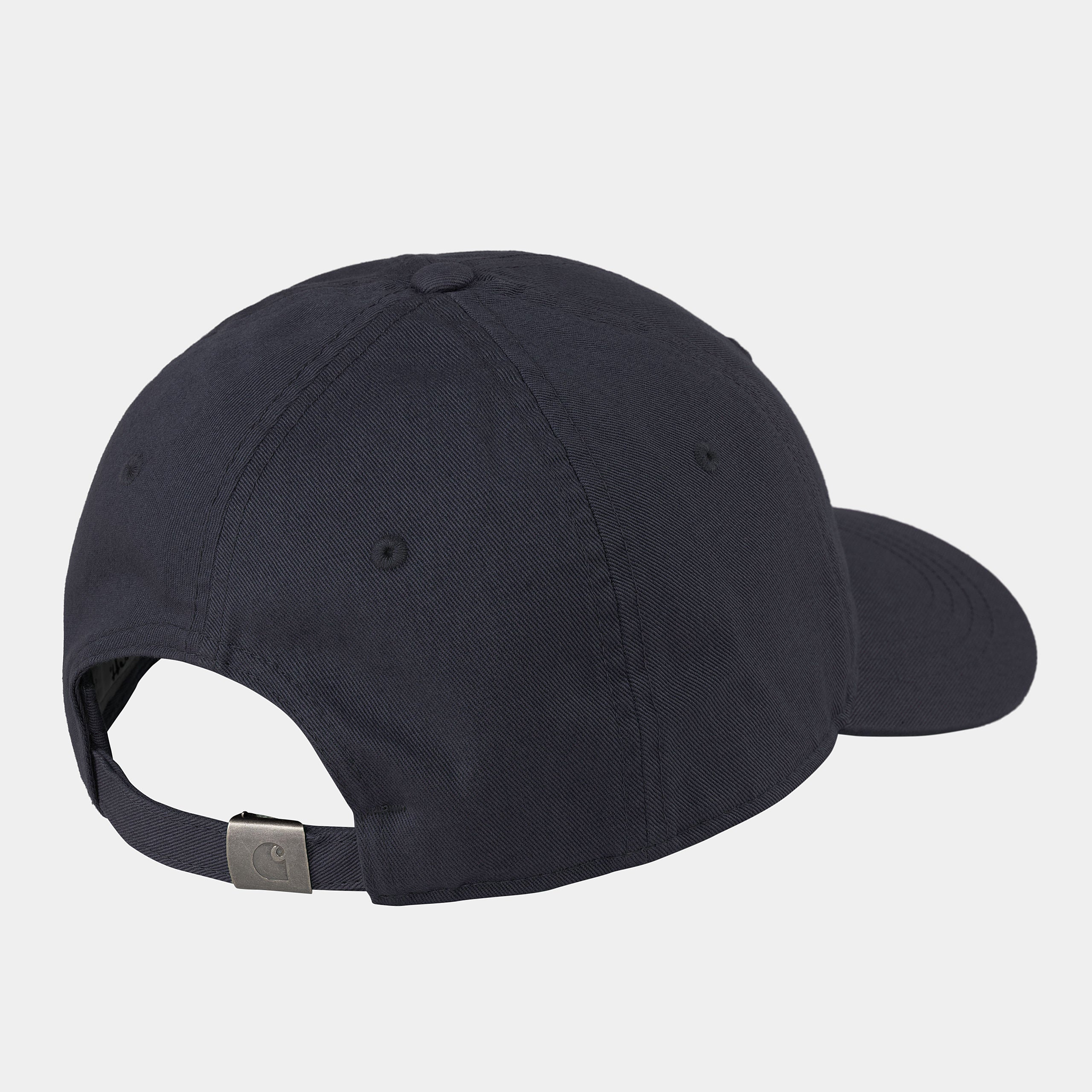"Carhartt WIP Madison Logo Cap, Black/Wax (Dunkelblau/Weiß), Baumwoll-Twill, Baseballkappe mit weißen Logo vorne und verstellbarem Riemen."