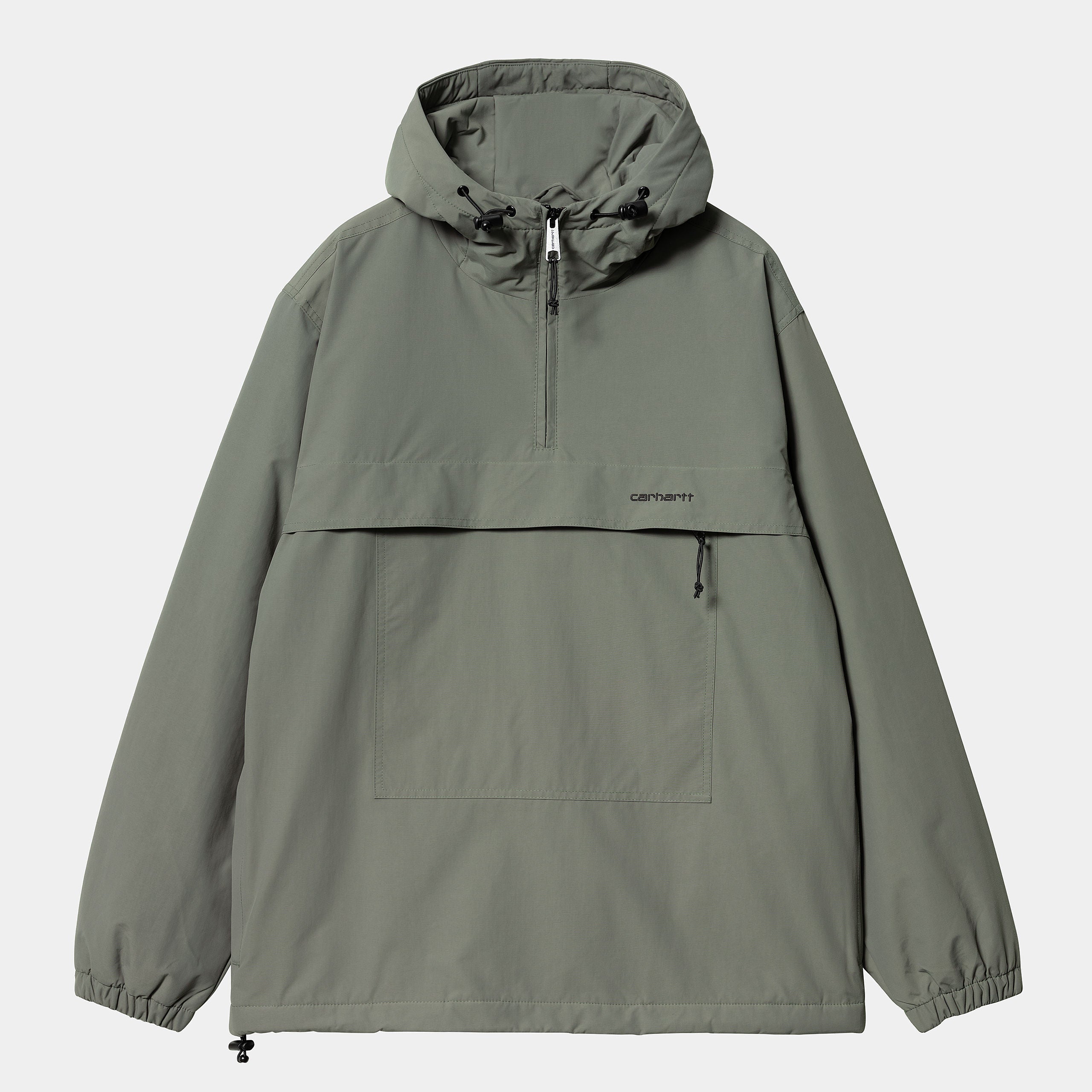 “Carhartt WIP Windbreaker Pullover in Grün und aus wasserabweisendem Material mit warmem Fleecefutter und Reißverschlusstaschen.“