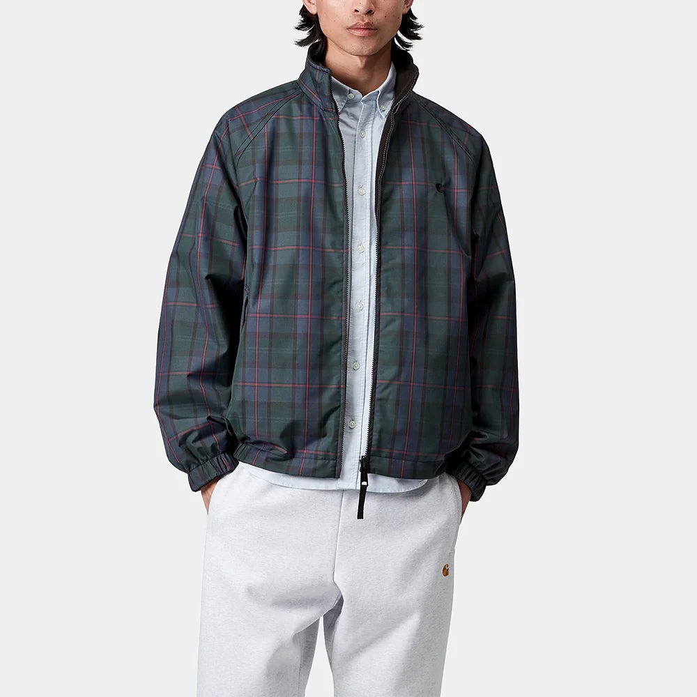“Wendbare Carhartt WIP Planer Jacket in Planer Check/Air Force Blue/Schwarz, aus robustem Baumwoll-Twill mit Reißverschluss.“