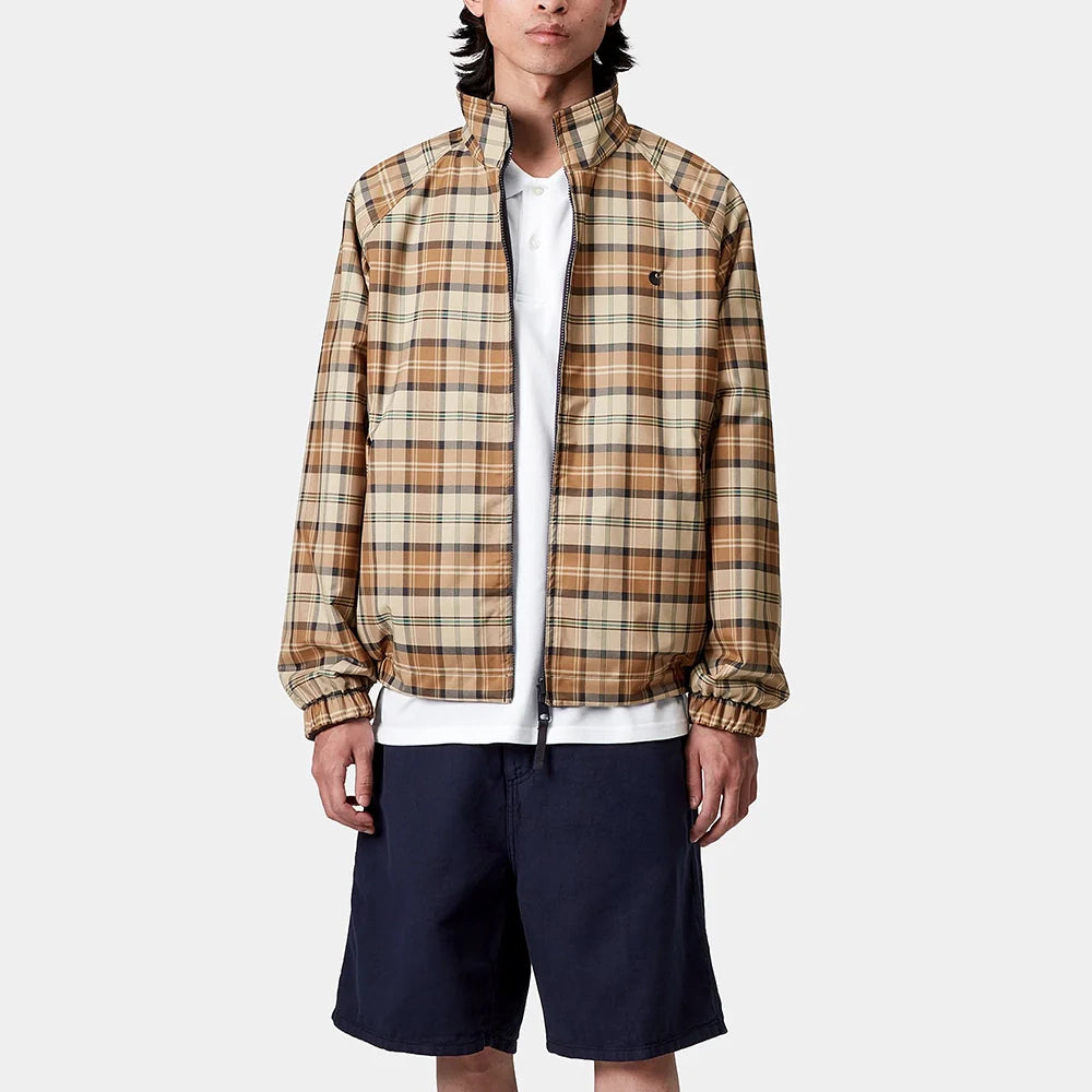 “Wendbare Carhartt WIP Planer Jacke in Planer Check/Wall/Air Force Blue, aus robuster Baumwolle mit Reißverschluss und zwei Fronttaschen.“