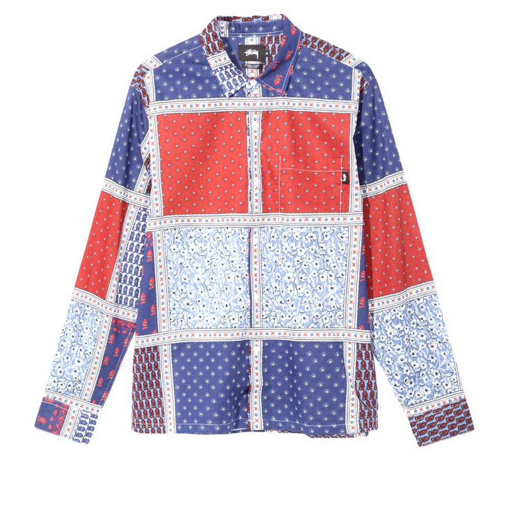 Stussy Paisley Patchwork LS Shirt - Blue