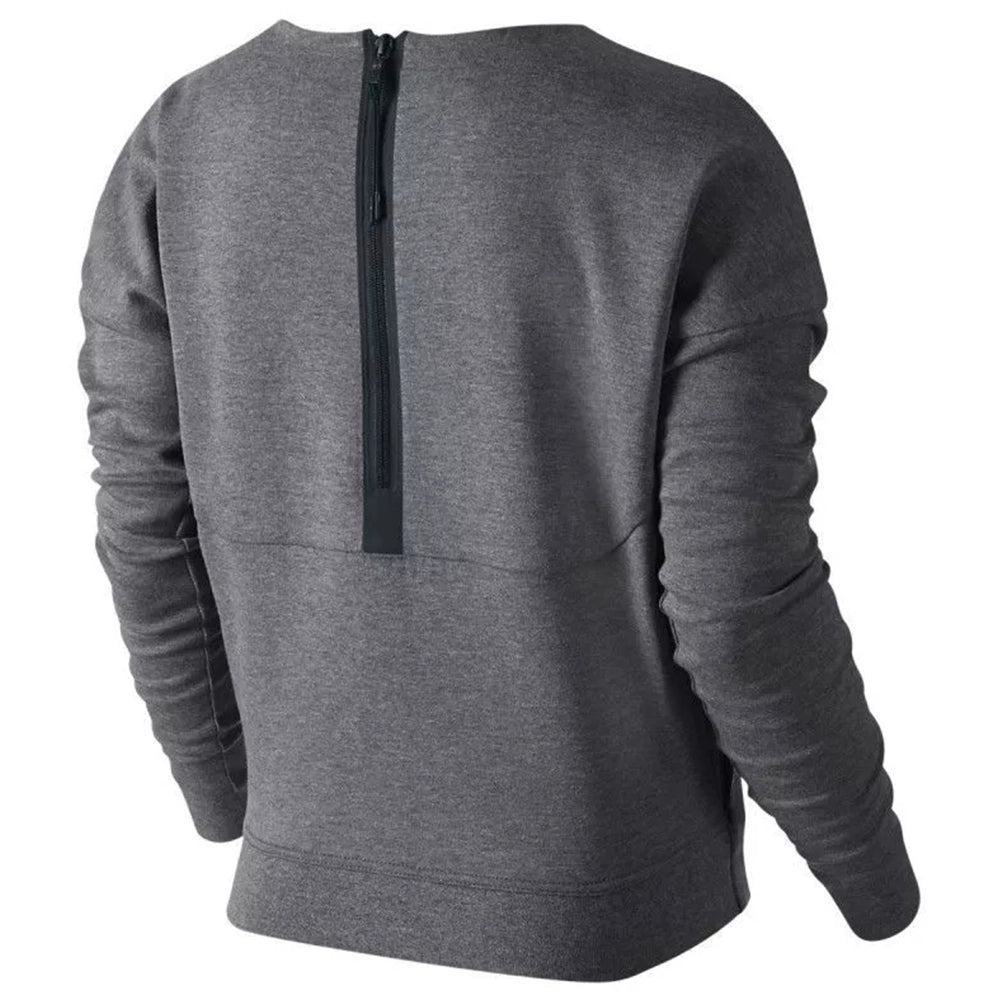 “Nike Sportswear Tech Fleece Crew Sweater Damen in Grau. Leichter, warmer Pullover aus Tech-Fleece-Material mit gerippten Bündchen.“