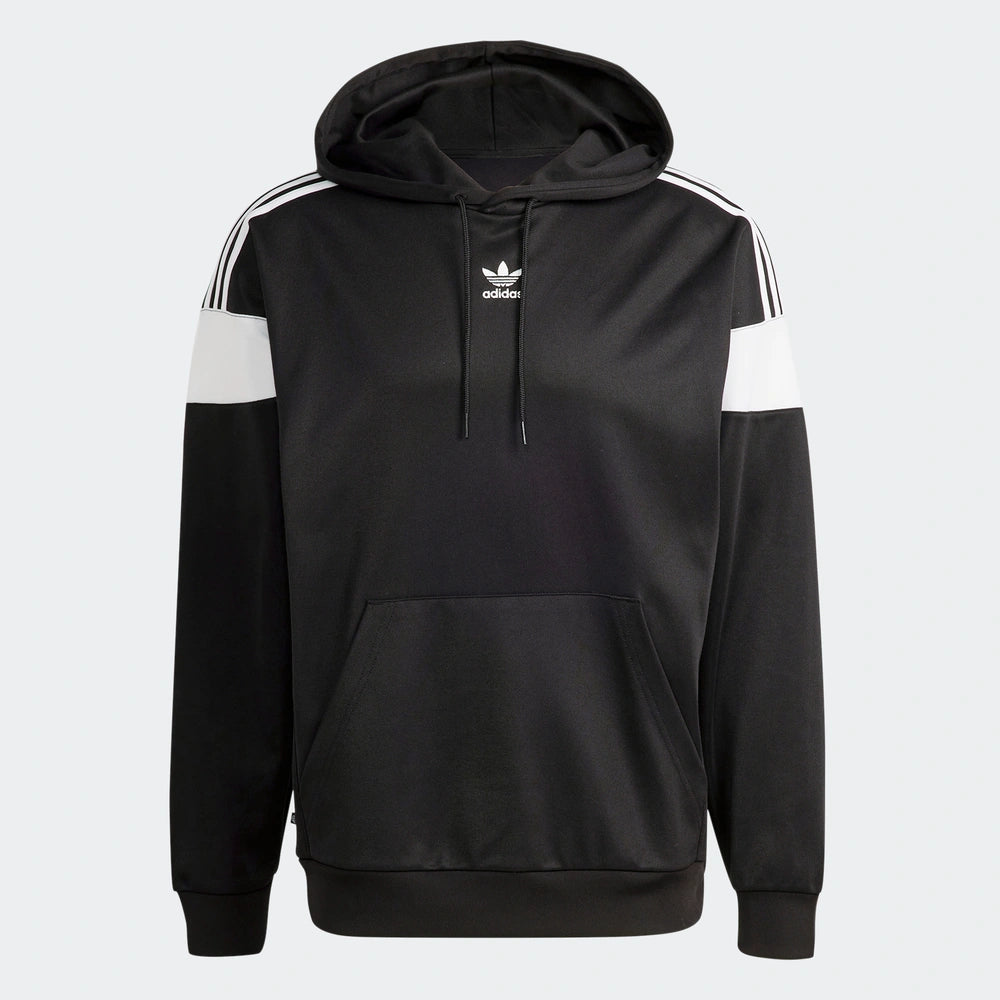 "Adidas Classics Cutline Hoodie, Black/White (Schwarz/Weiß), weiches Material (vermutlich Baumwollmischung), Kapuzenpullover mit seitlichen Einsätzen und kontrastierendem Logo."
