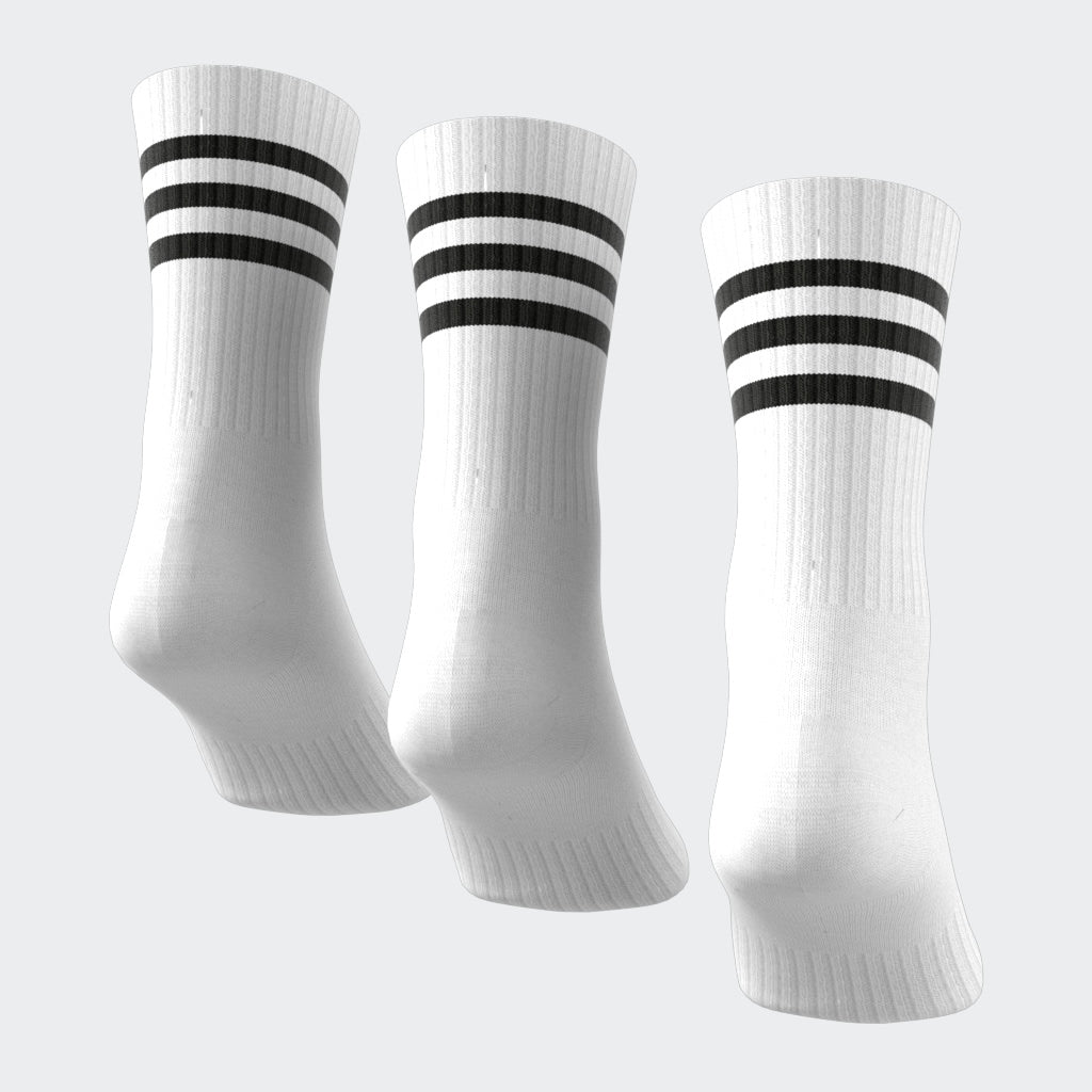 “Adidas 3-Stripes Cushioned Crew Socks 3er Pack in White. Bequeme und stylische Tennissocken die perfekt zu Retro Sneaker passen.“ 
