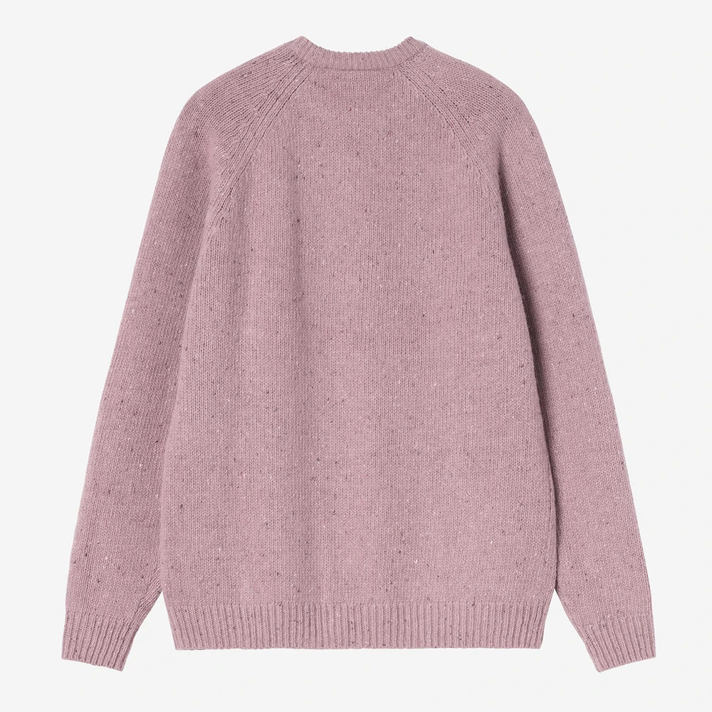 Rosa gesprenkelter Carhartt WIP Anglistic Sweater in Speckled Hortensia aus Wollgemisch mit Raglanärmeln – Rueckansicht im STICKABUSH Online-Shop