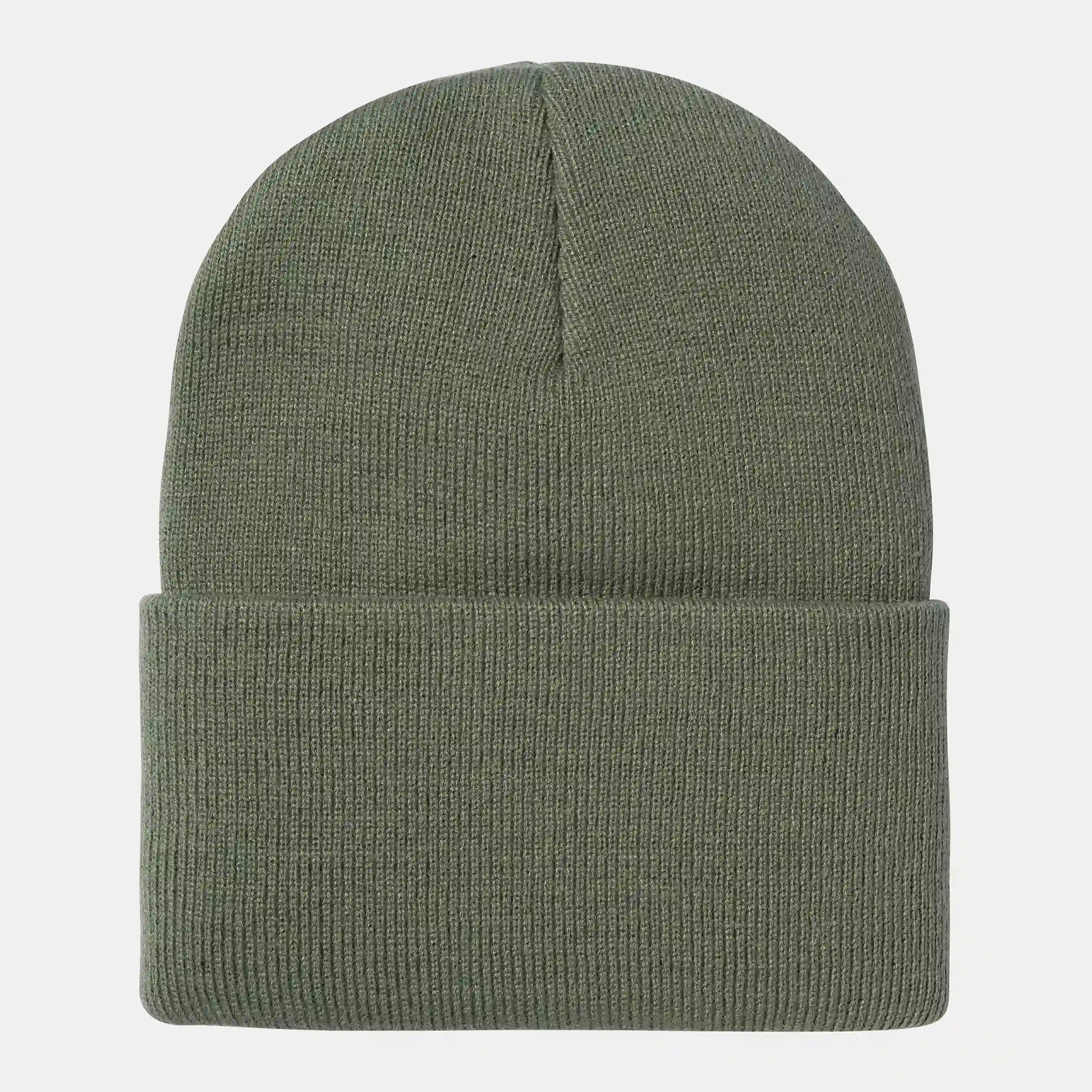 “Dunkelgrüne ("Dollar Green") Carhartt WIP Acrylic Watch Hat. Klassische, gerippte Strickmütze aus Acryl, mit flexiblem Umschlag und kleinem, gewebtem Carhartt Square Label.“