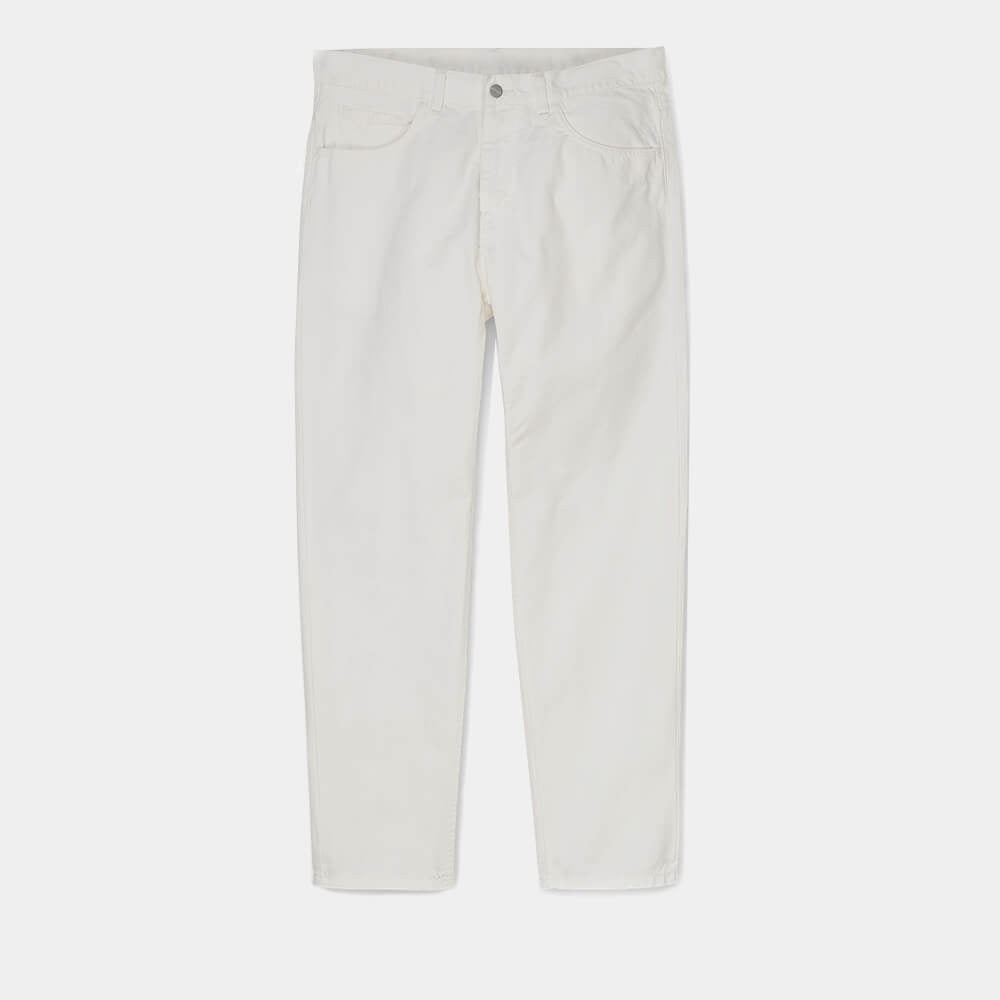 Carhartt WIP Toledo Pant – Off-White. Weiße Hose aus Leinen-Baumwoll-Mischung, mit weitem Bein, elastischem Kordelzug am Bund und Carhartt WIP Logo.