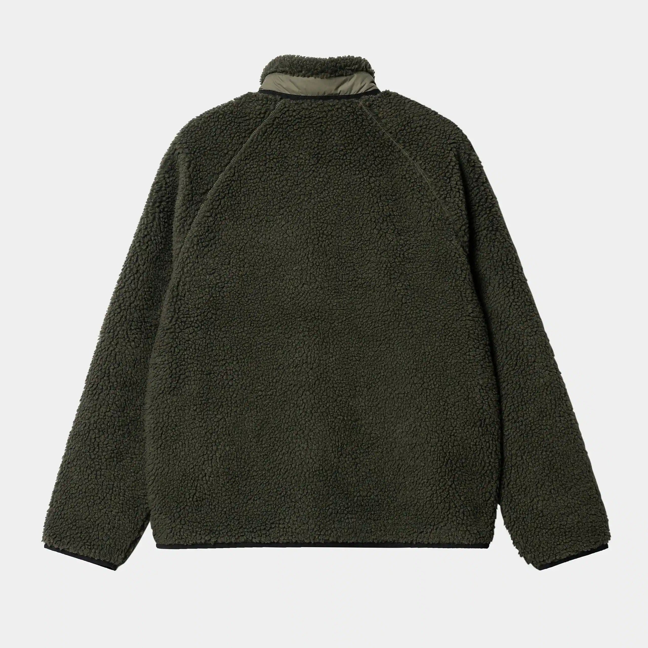 "Carhartt WIP Prentis Liner – Cypress / Seaweed. Grüner Fleece-Liner aus Teddyfleece, mit Reißverschluss, Kontrasteinsätzen und Carhartt WIP Logo auf der Brust."