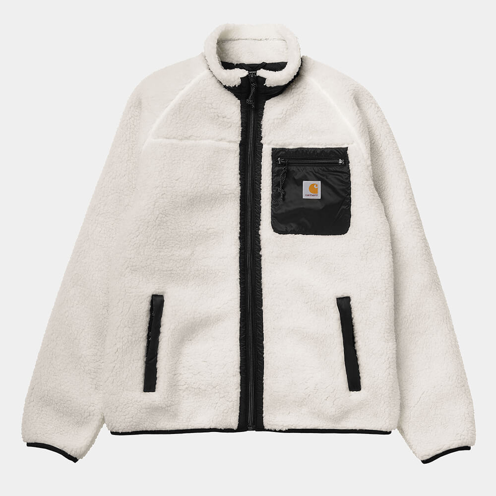 Carhartt WIP Prentis Liner – Moonbeam / Black. Beiger Fleece-Liner aus Pile-Fleece, mit Reißverschluss, schwarzem Nylon-Besatz und Carhartt WIP Logo auf der Brusttasche.