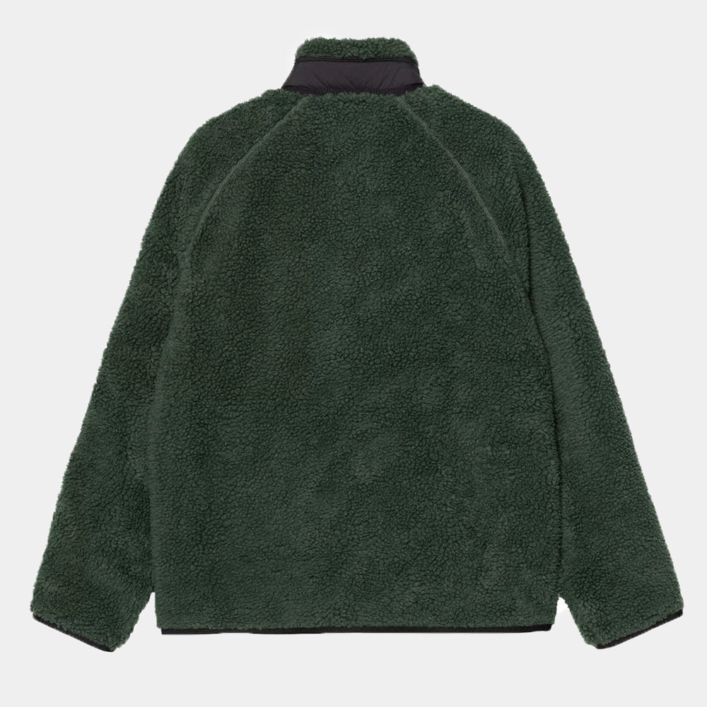 “Carhartt WIP Prentis Liner – Sycamore Tree / Black. Grüner Fleece-Liner aus Pile-Fleece, mit Reißverschluss, schwarzem Nylon-Besatz und Carhartt WIP Logo auf der Brusttasche.“