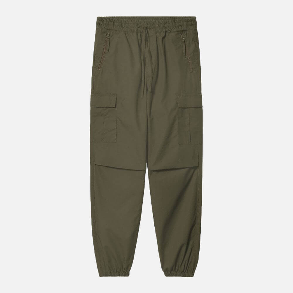 “Grüne Carhartt WIP Cargo Jogger aus gewaschenem Ripstop, mit elastischem Bund und praktischen Seitentaschen.“