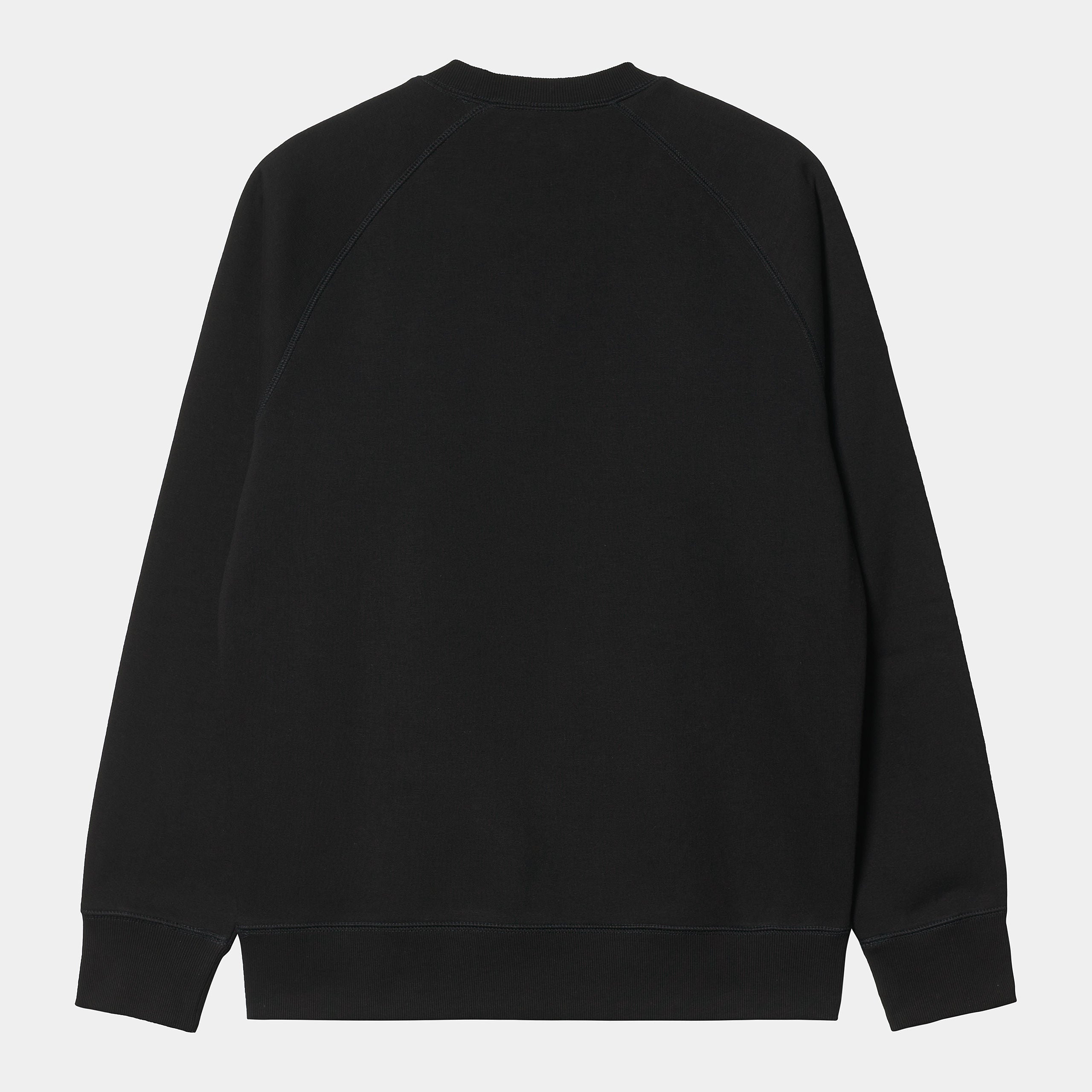 "Carhartt WIP Chase Crewneck Sweatshirt in Schwarz mit goldenem Logo-Stick am Ärmel, Regular Fit Ansicht bei Stickabush Berlin.“