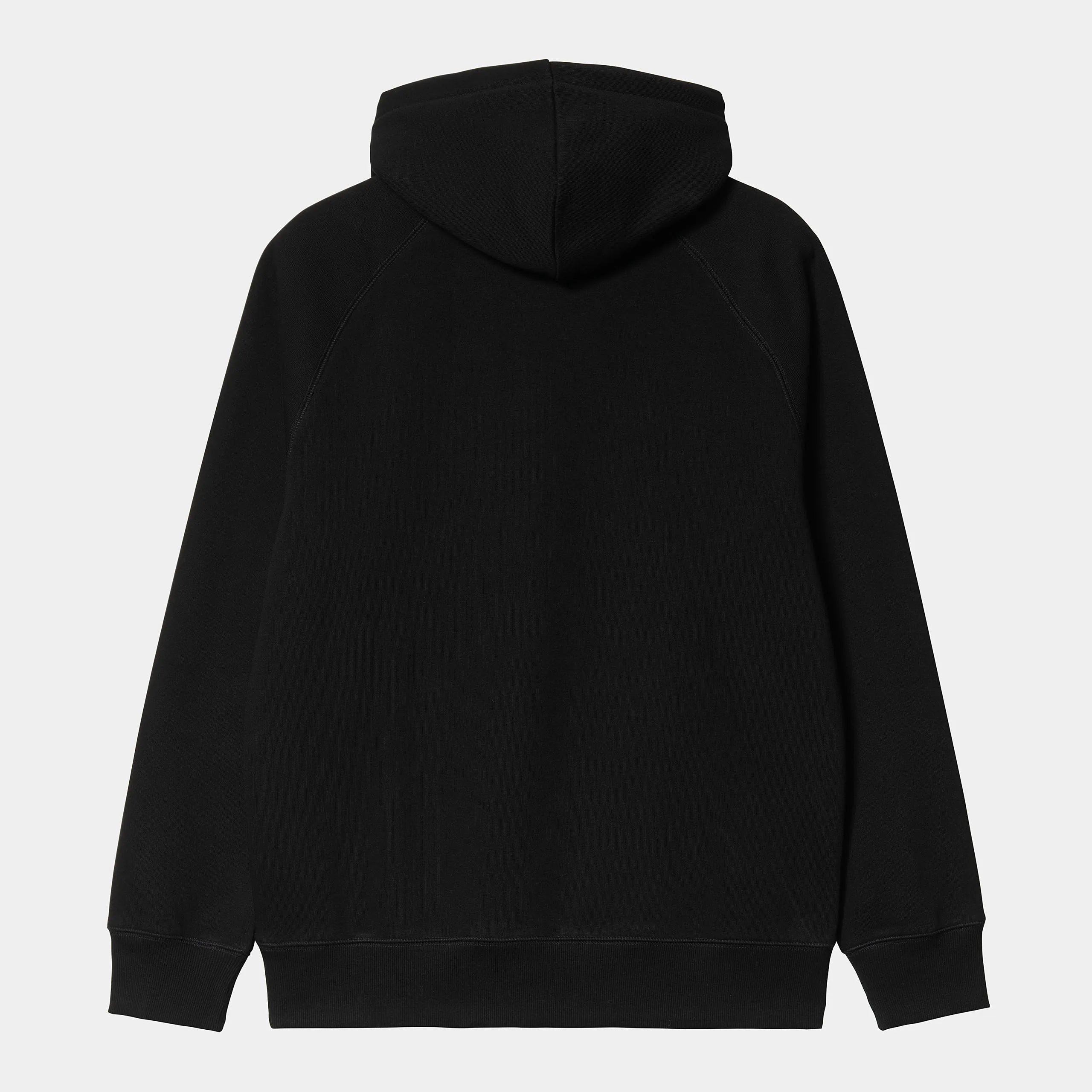 “Schwarzer Carhartt WIP Hooded Chase Sweat mit goldener "C"-Logo-Stickerei am Ärmel. Kapuzenpullover mit Kordelzug, Kängurutasche, gerippte Bündchen und Saum. Weicher Baumwollmix bei Stickabush.“