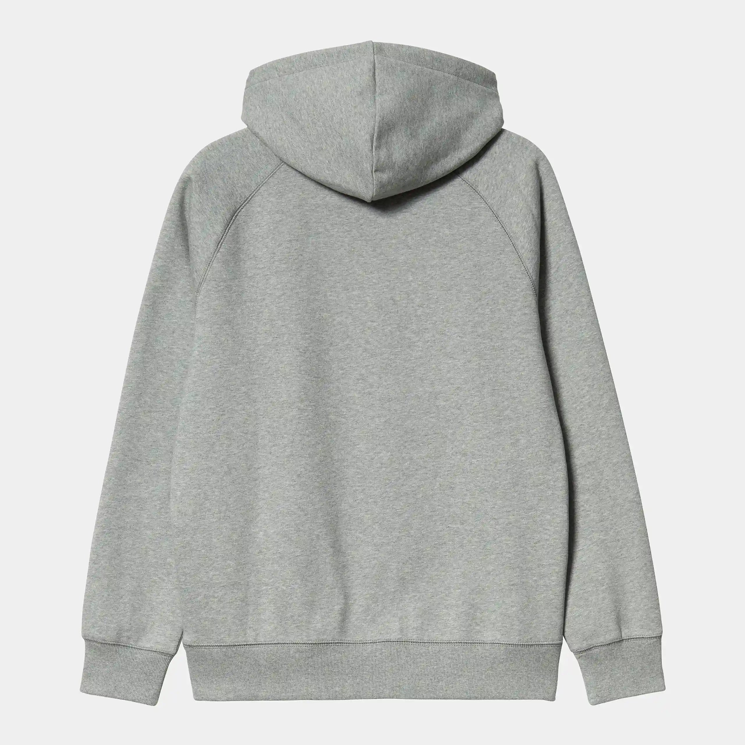 "Rückansicht des Carhartt WIP Hooded Chase Sweat Grey Heather im Regular Fit mit Raglanärmeln"