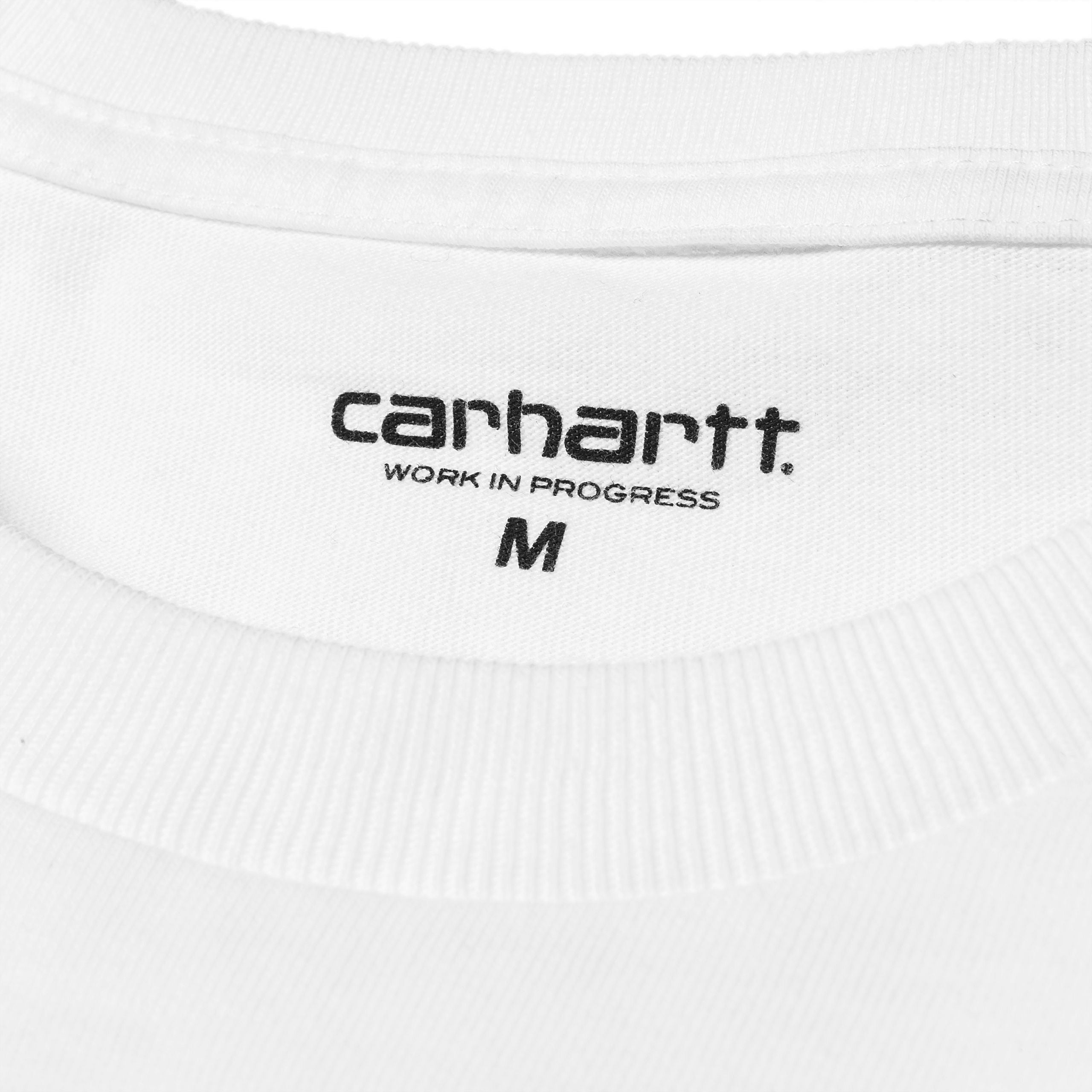 „Weißes Carhartt WIP L/S Chase T-Shirt in White / Gold (I026392) aus schwerem Baumwolljersey mit goldener Logo-Bestickung – Langarm-Klassiker erhältlich bei Stickabush Berlin.“