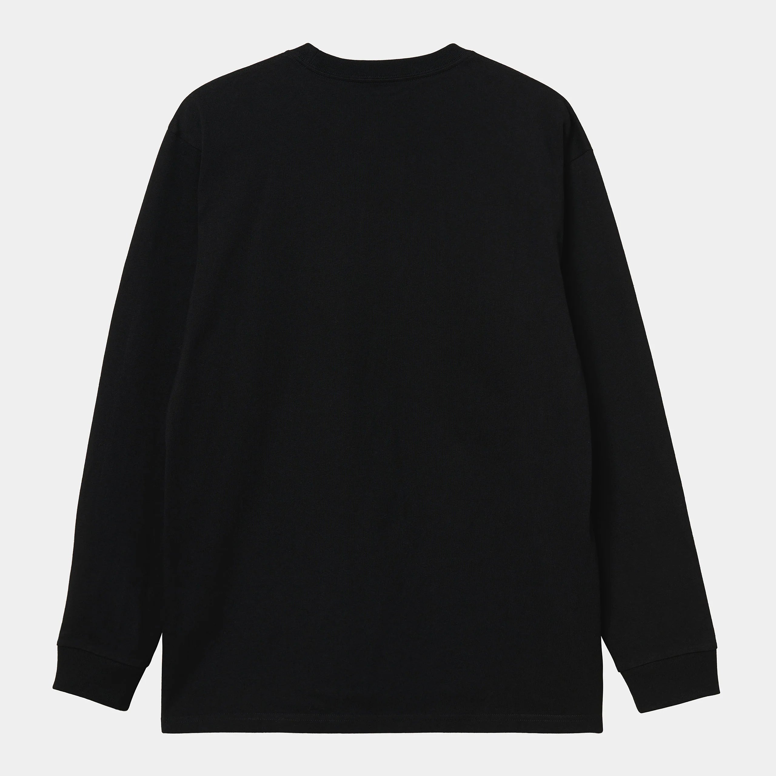“Carhartt WIP L/S Chase T-Shirt – Black / Gold. Schwarzes Langarmshirt aus Baumwoll-Jersey, mit Raglanärmeln und gesticktem Carhartt WIP Logo in Gold am Ärmel erhältlich bei Stickabush Berlin.“