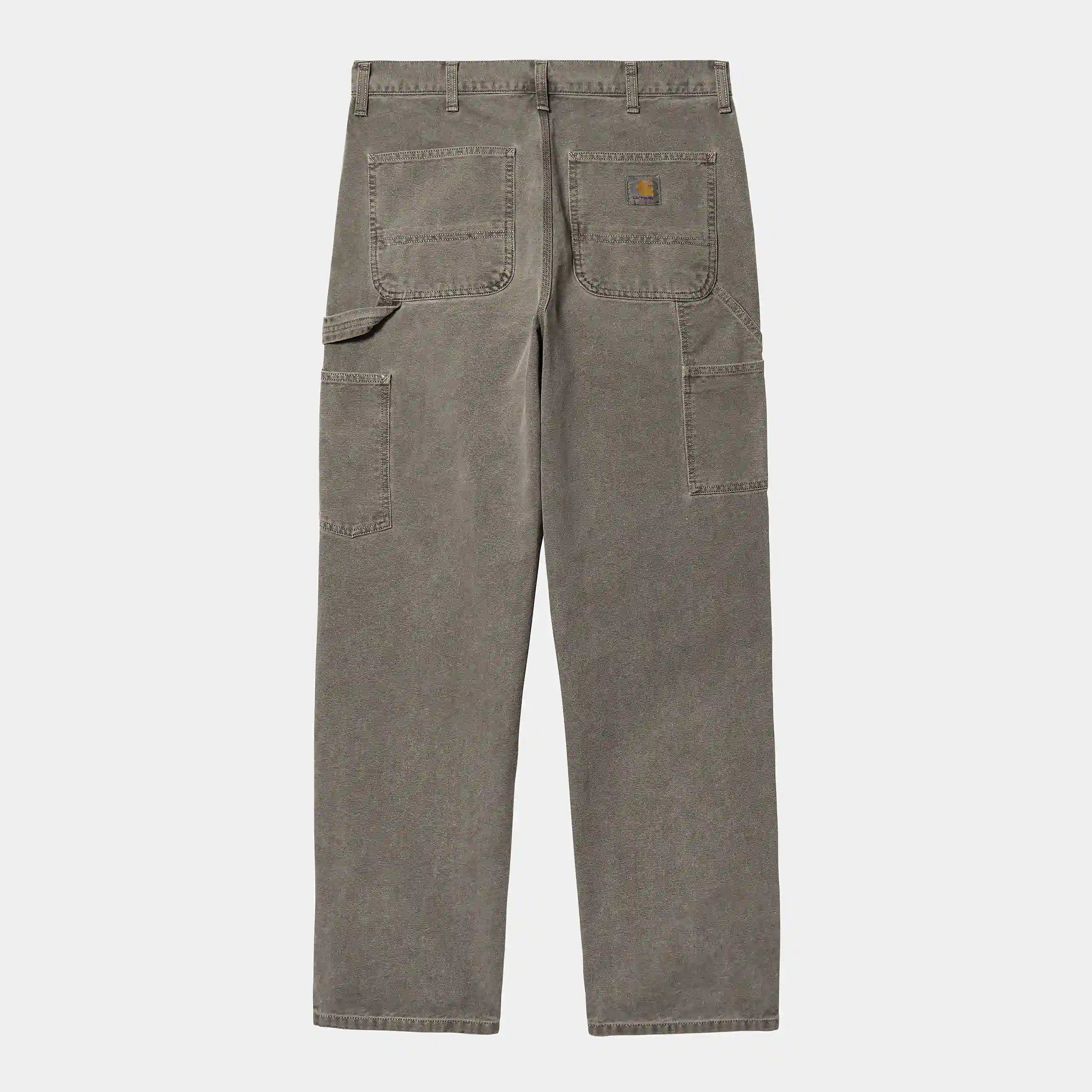 Carhartt WIP Single Knee Pant – Black. Verwaschene schwarze Hose aus robustem Baumwoll-Canvas, mit geradem Schnitt, doppelten Knie-Details und Werkzeugtaschen.