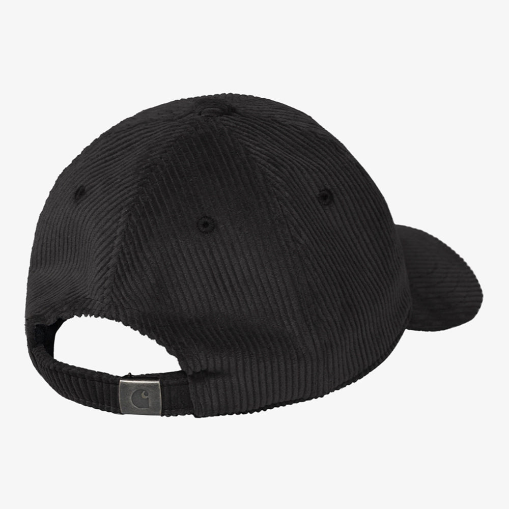 "Carhartt WIP Harlem Cap in Schwarz/Black. Baseball-Cap aus Baumwoll-Cord, mit Ton-in-Ton gesticktem Logo und verstellbarem Riemen."